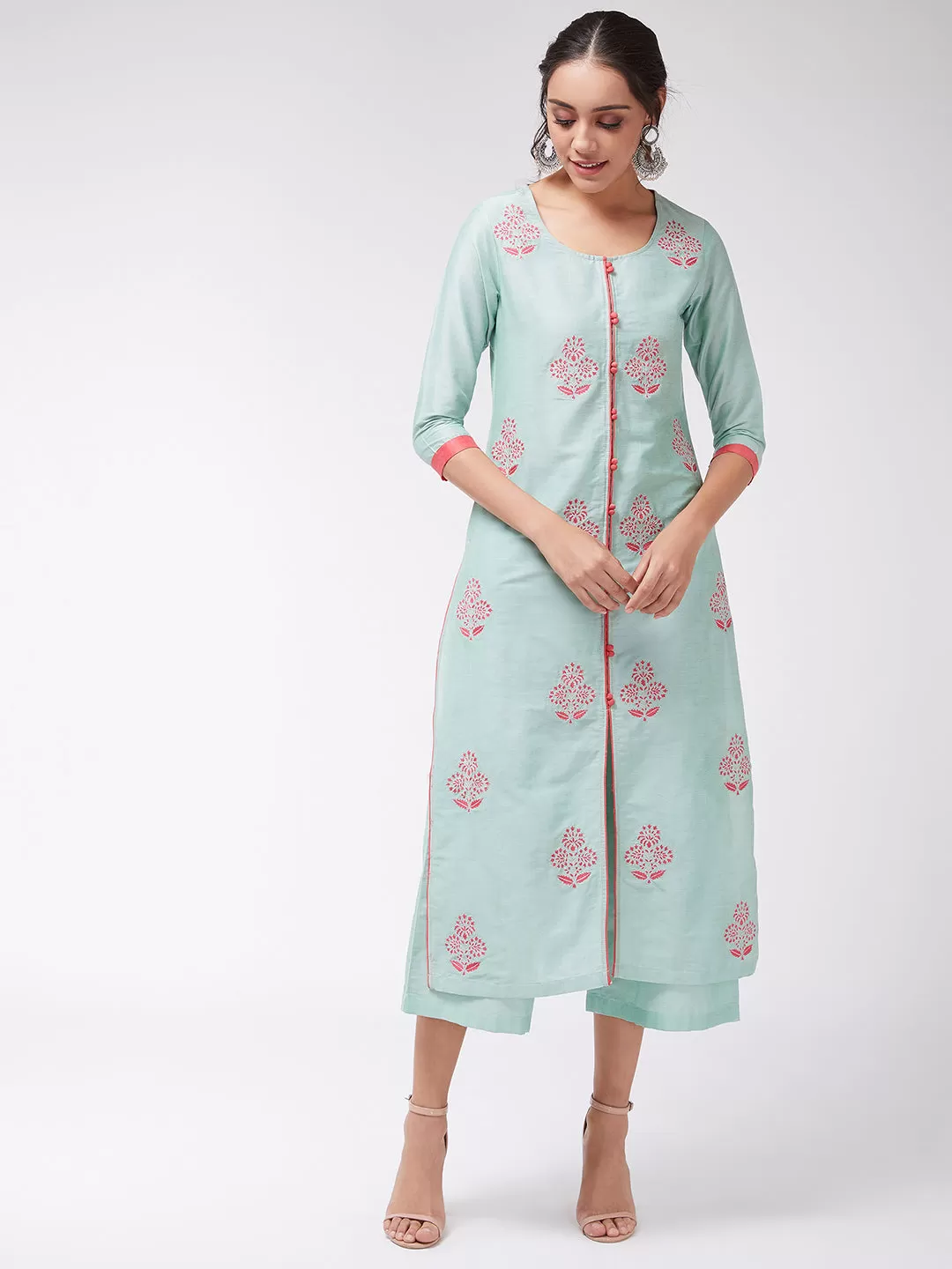 Allover Embroidered Pastel Semi-Festive Kurta