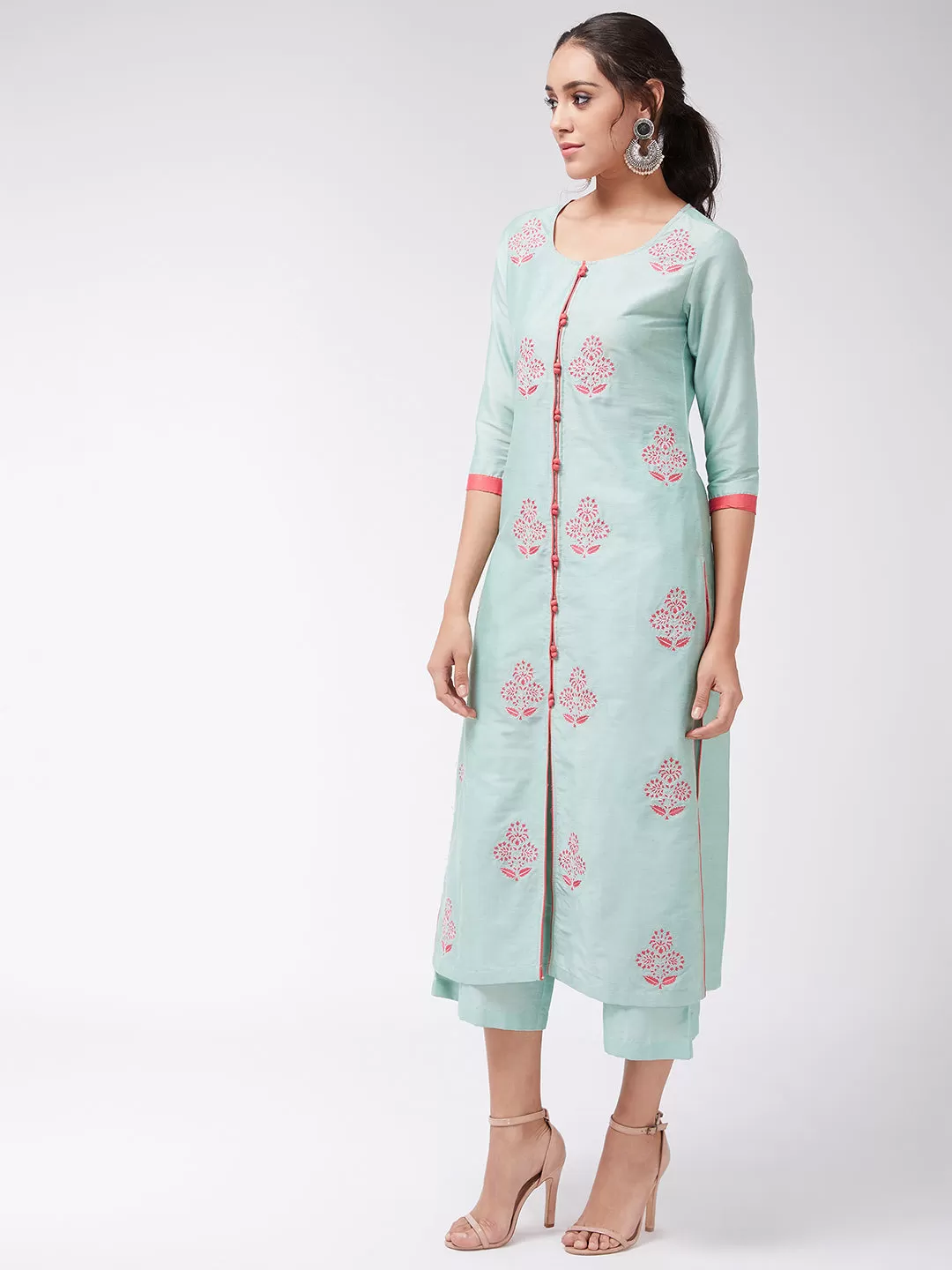 Allover Embroidered Pastel Semi-Festive Kurta