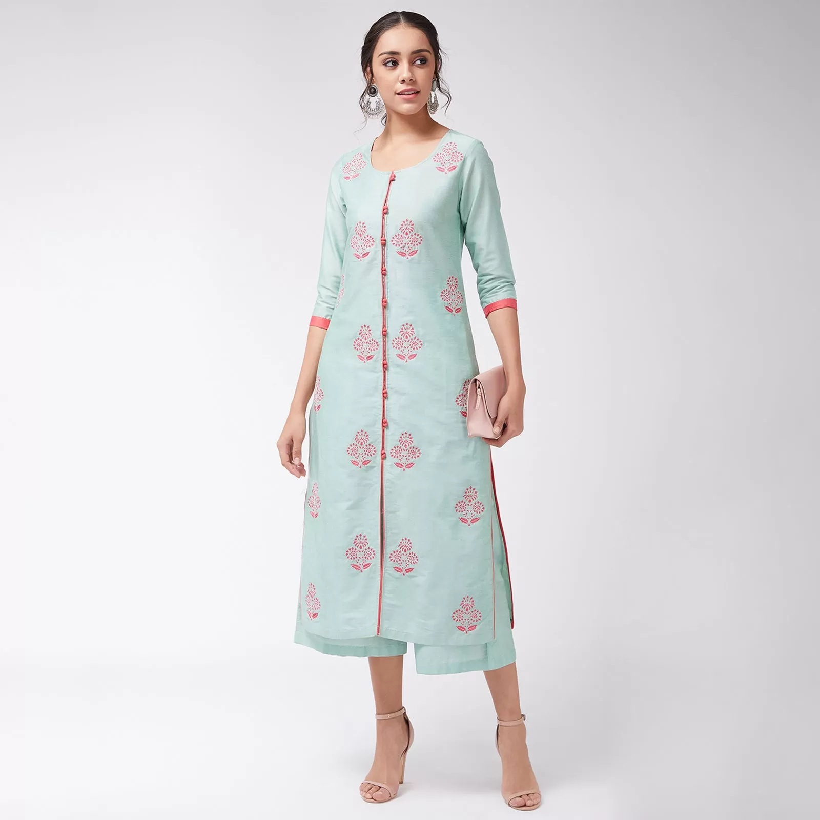 Allover Embroidered Pastel Semi-Festive Kurta