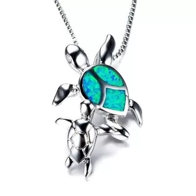 Amazing Opal S925 Silver Turtle Necklaces