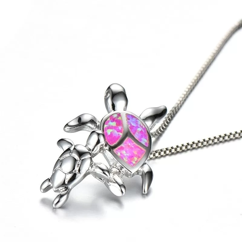 Amazing Opal S925 Silver Turtle Necklaces