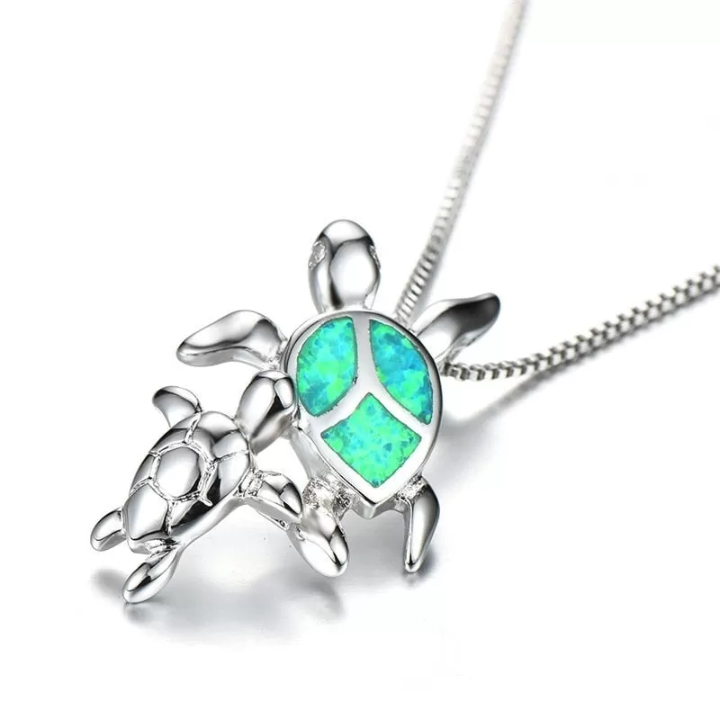 Amazing Opal S925 Silver Turtle Necklaces