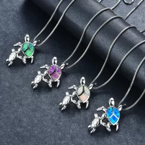 Amazing Opal S925 Silver Turtle Necklaces