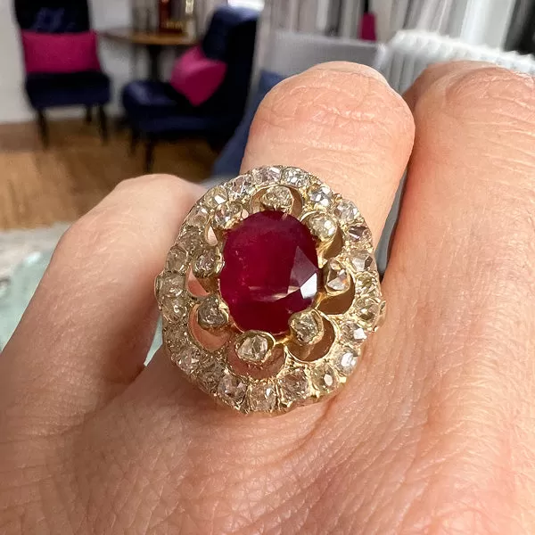 Antique French Ruby & Diamond Ring