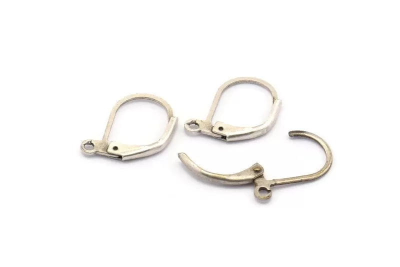 Antique Silver Earring Clasp, 25 Antique Silver Plated Brass Earring Clasps With 1 Loop (13x10mm) BS 2300 H0473