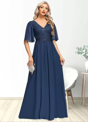 Anya A-line V-Neck Floor-Length Chiffon Lace Mother of the Bride Dress With Sequins STKP0021888