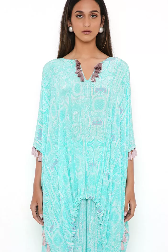 Aqua Crepe High Low Kaftan