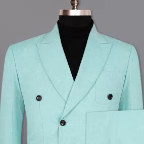 Aqua Island Blue Double Breasted Luxurious Linen Suit