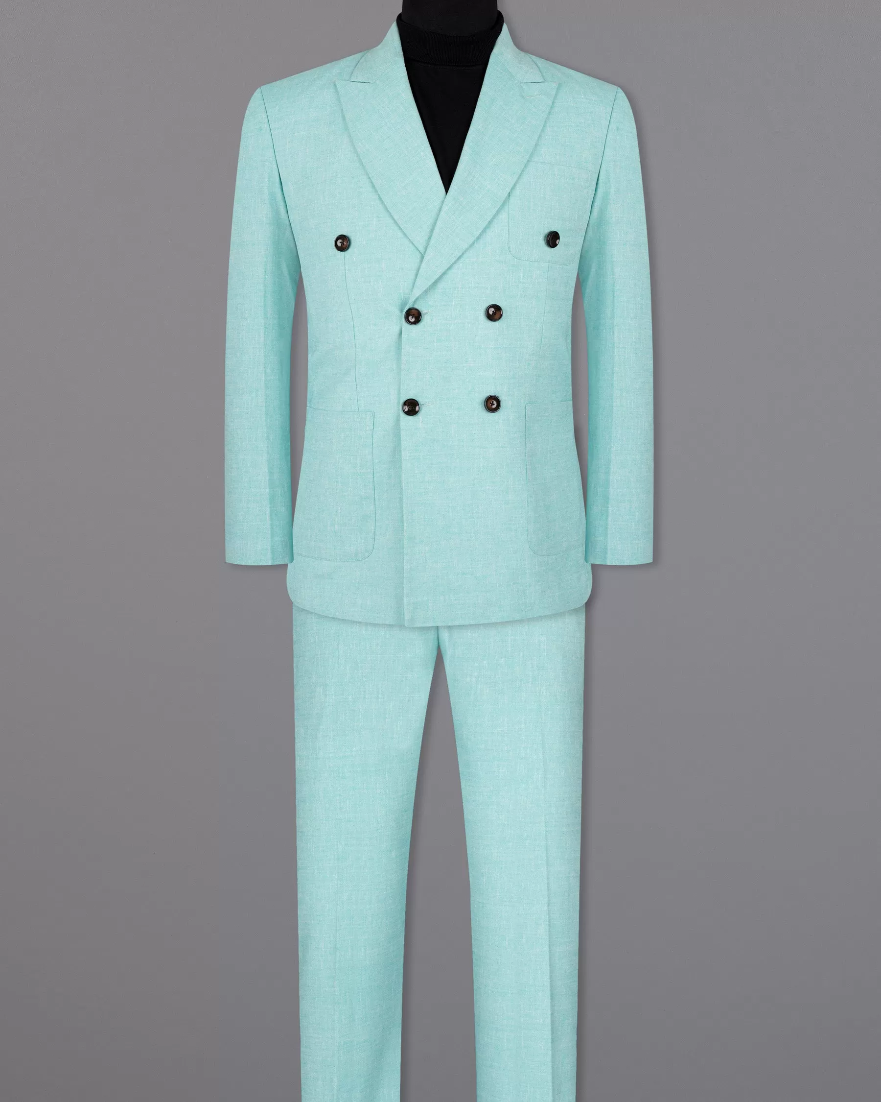 Aqua Island Blue Double Breasted Luxurious Linen Suit