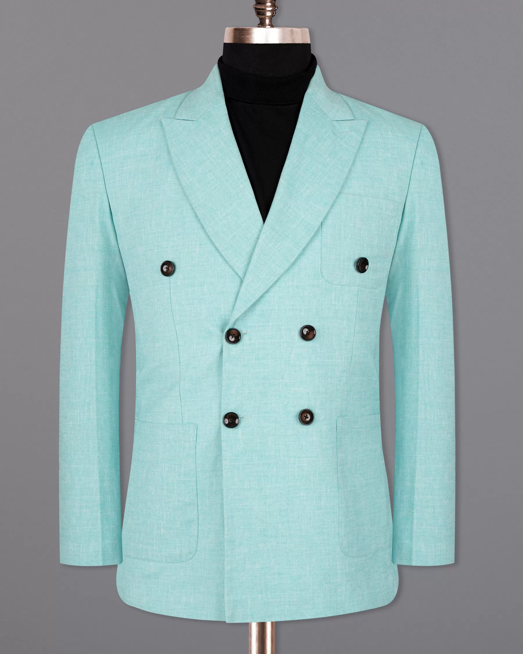 Aqua Island Blue Double Breasted Luxurious Linen Suit