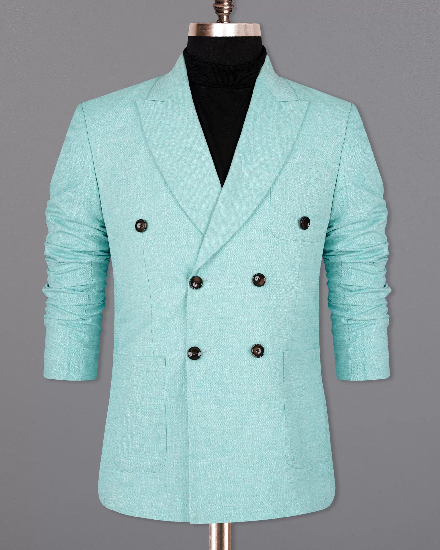 Aqua Island Blue Double Breasted Luxurious Linen Suit