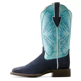 'Ariat' Women's 12 Round Up Ruidoso Western Square Toe - Midnight Roughout / Coastal Blue