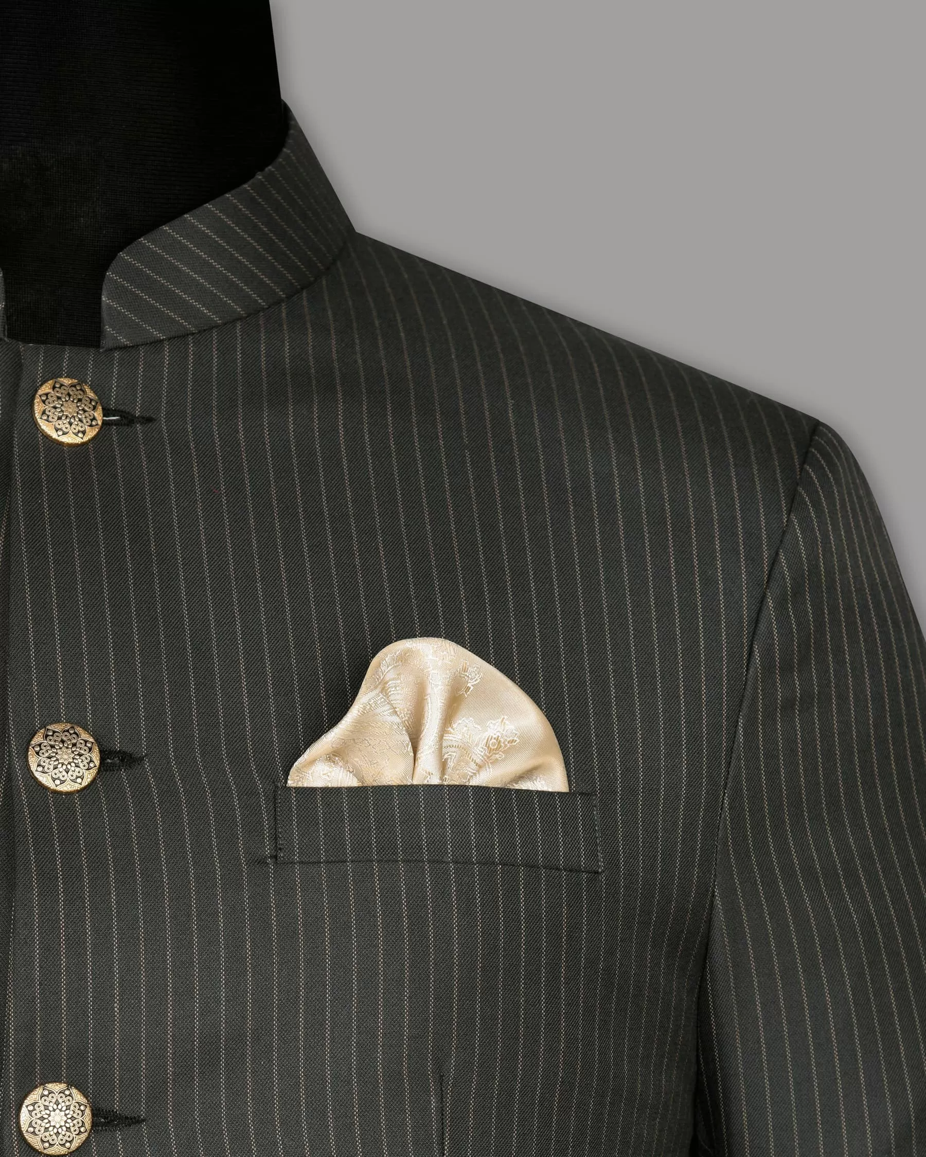 Armadillo Gray Striped Bandhgala/Mandarin Suit