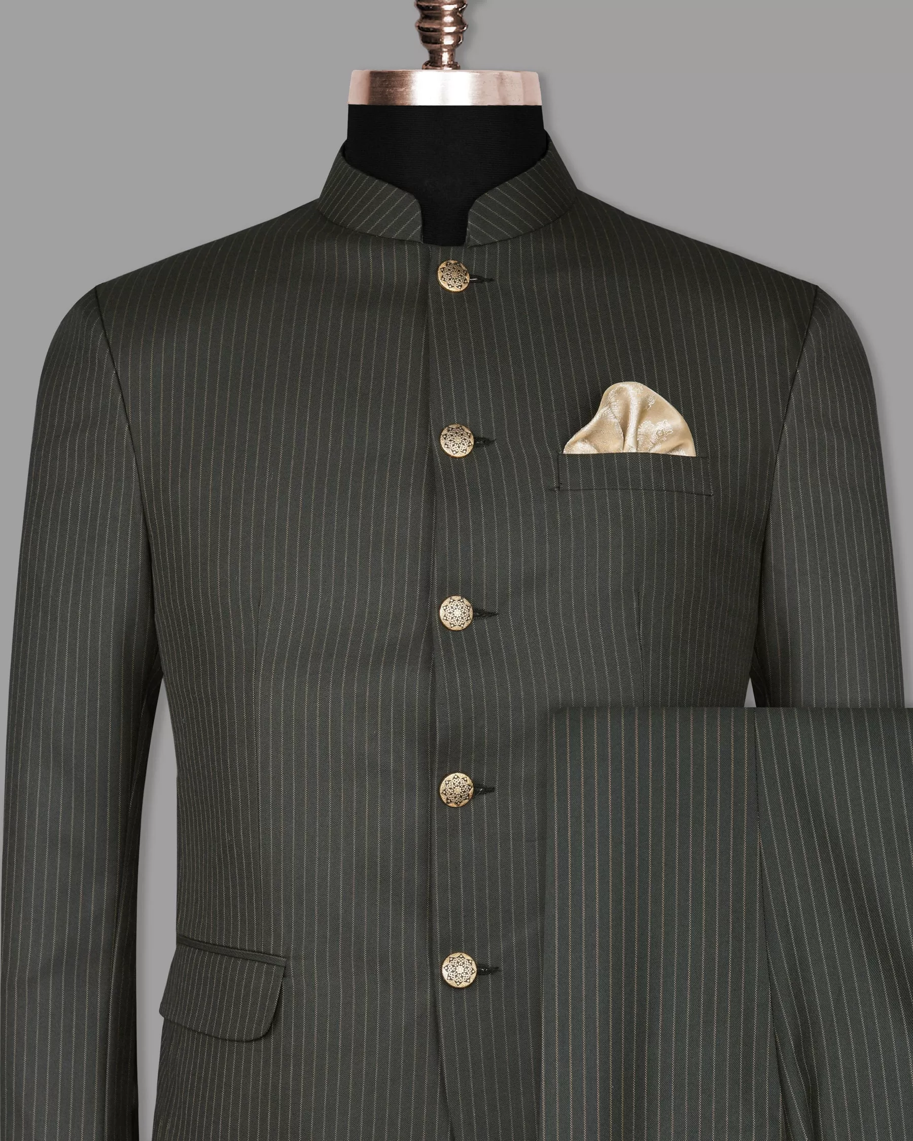 Armadillo Gray Striped Bandhgala/Mandarin Suit