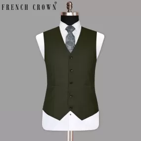 Army Green Micro Dotted Wool Blend Waistcoat