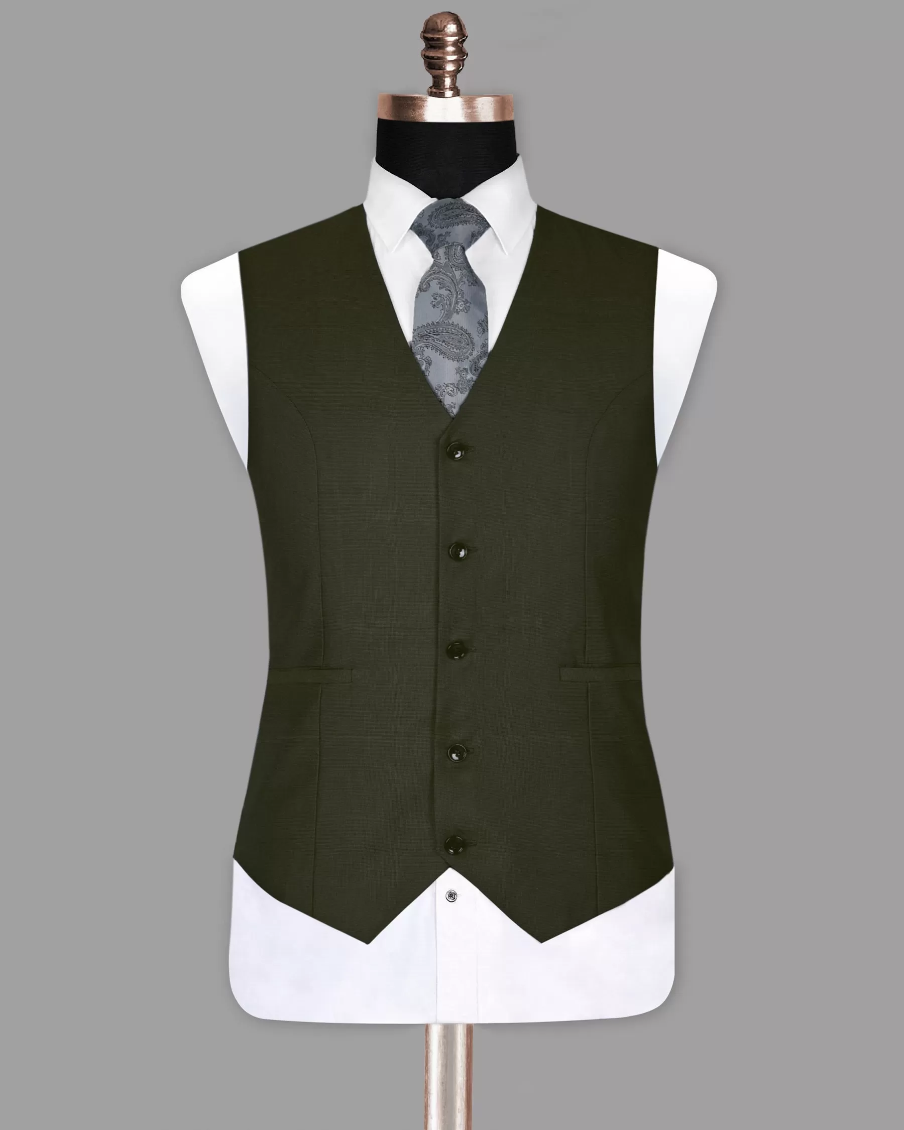 Army Green Micro Dotted Wool Blend Waistcoat