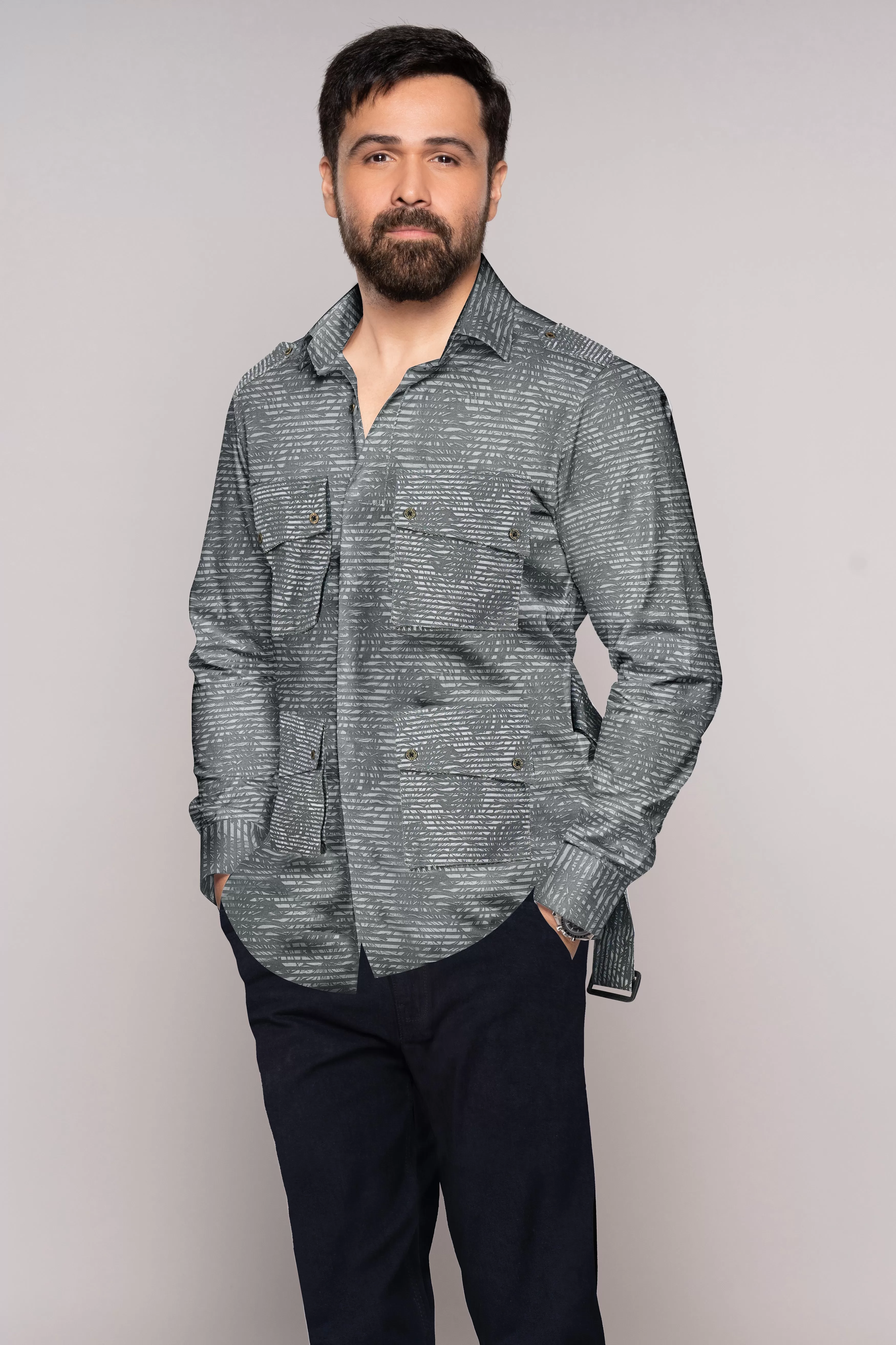 Arsenic Gray Textured Royal Oxford Designer Shirt