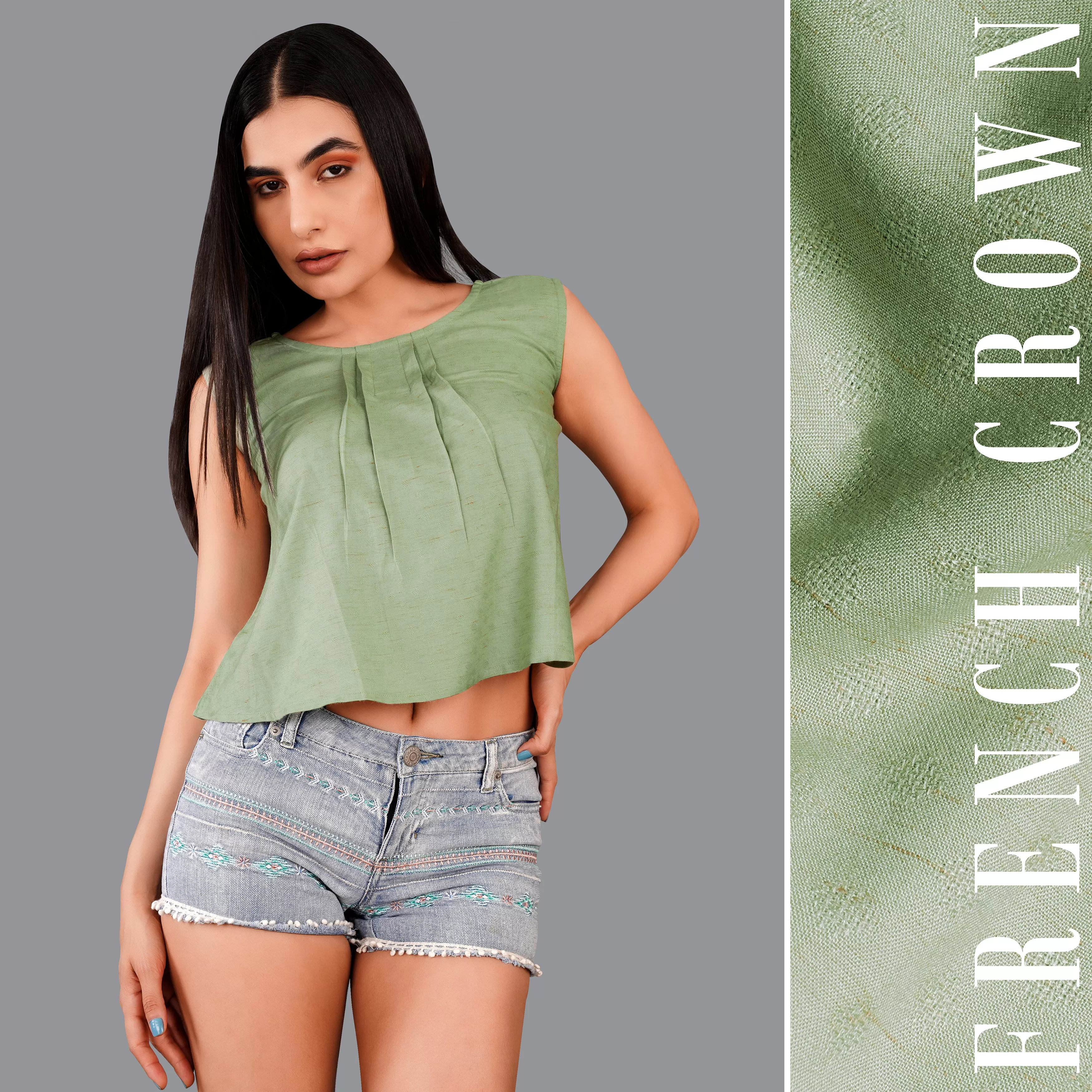 Asparagus Green Premium Cotton Crop Top