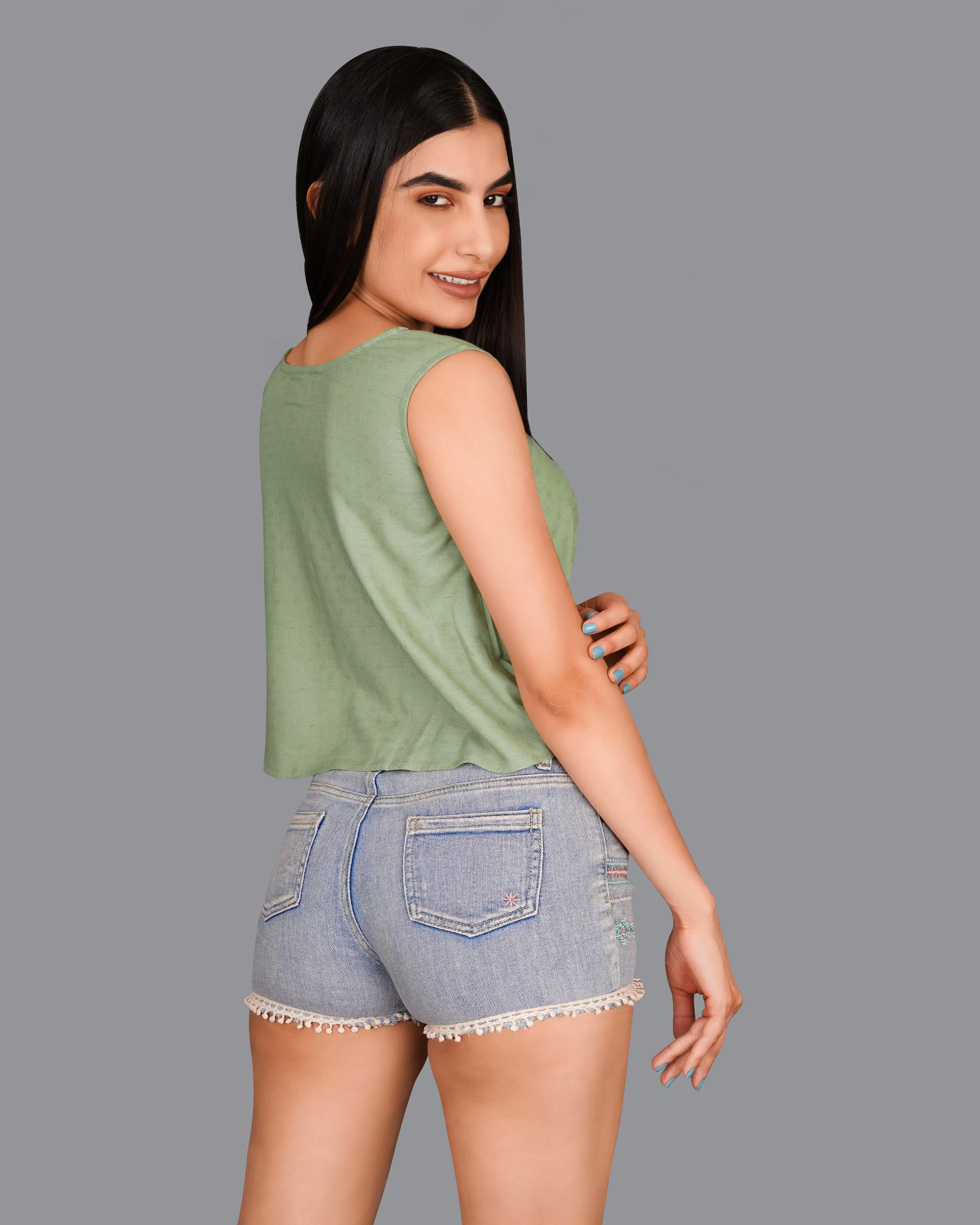 Asparagus Green Premium Cotton Crop Top