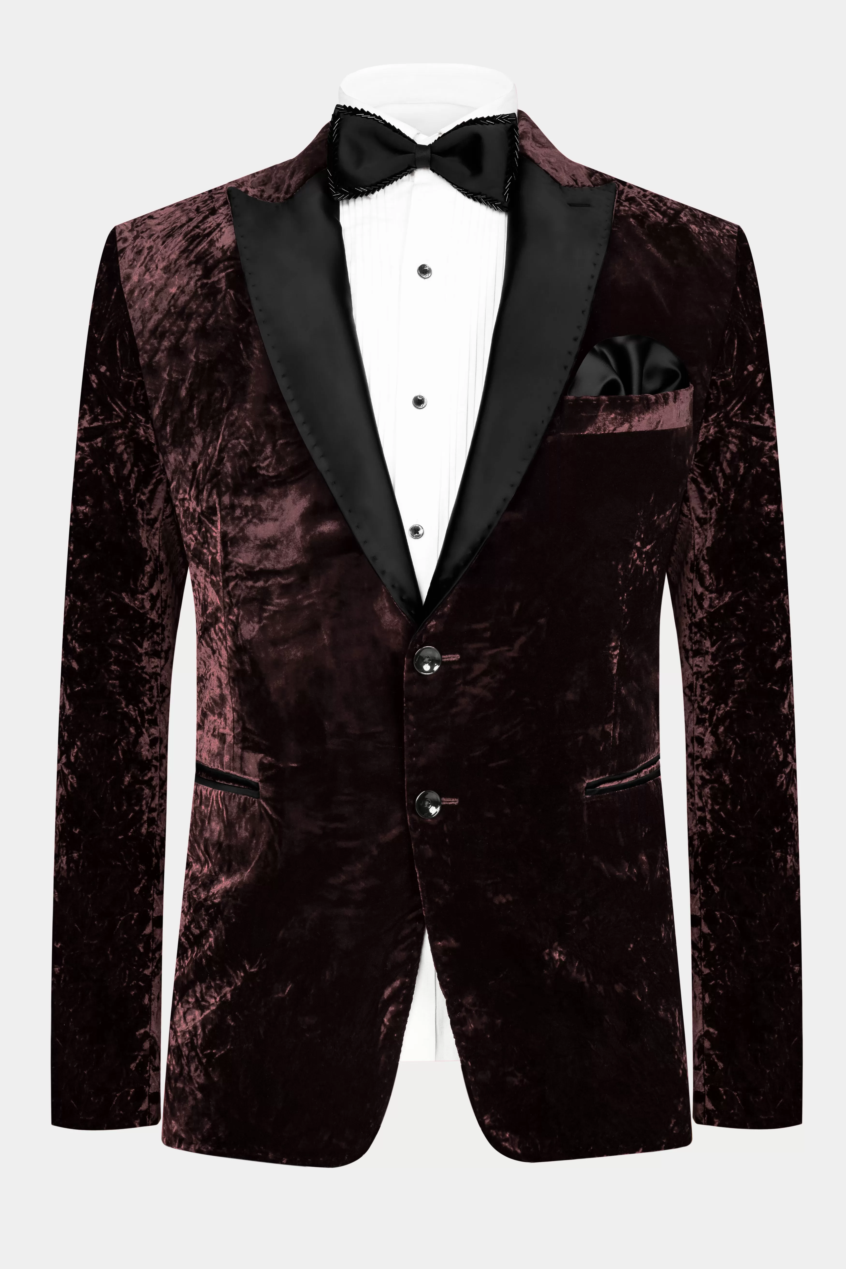 Asphalt Brown Crushed Velvet Peak Collar Tuxedo Blazer