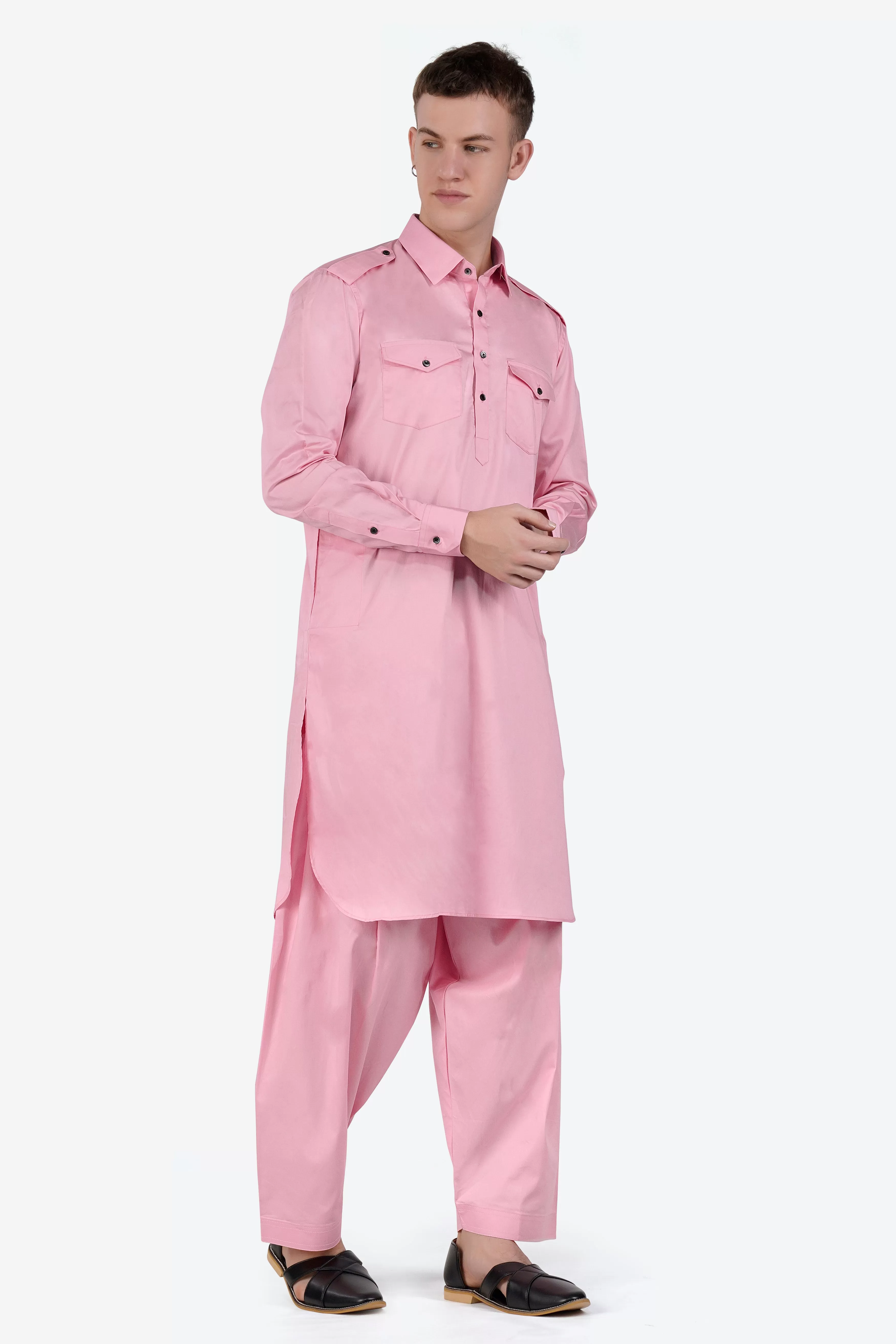 Azalea Pink Subtle Sheen Super Soft Premium Cotton Pathani Set