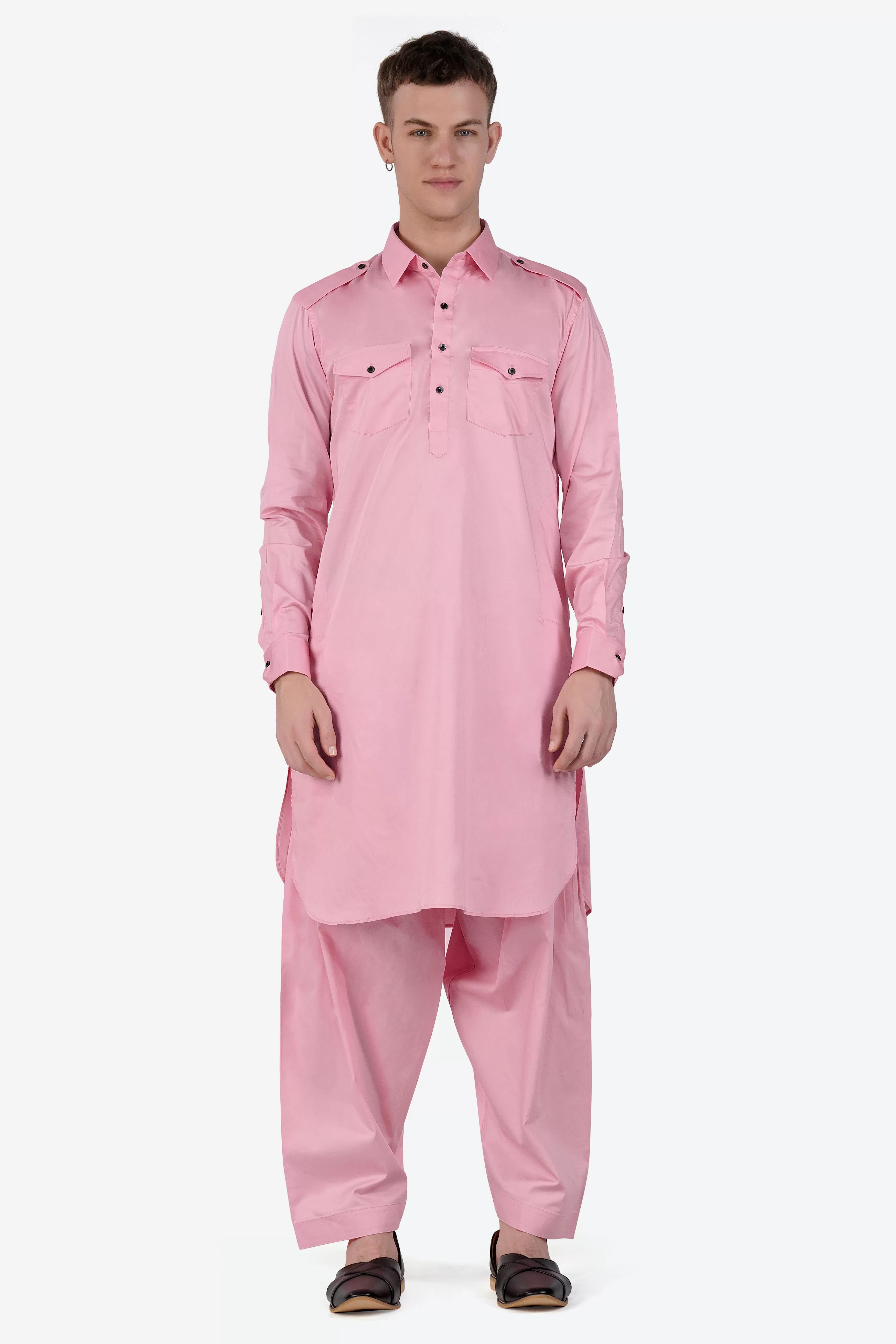 Azalea Pink Subtle Sheen Super Soft Premium Cotton Pathani Set