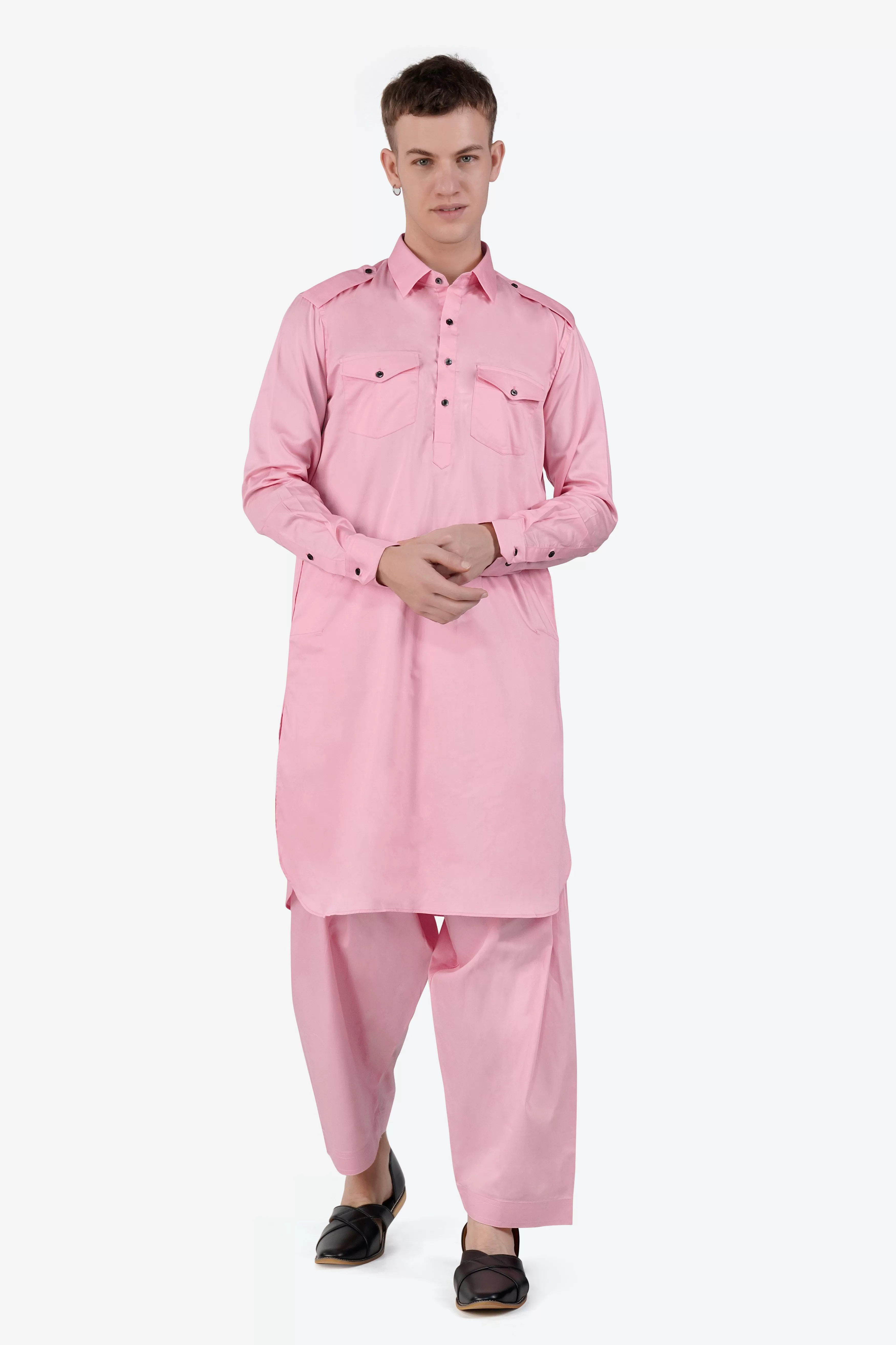 Azalea Pink Subtle Sheen Super Soft Premium Cotton Pathani Set