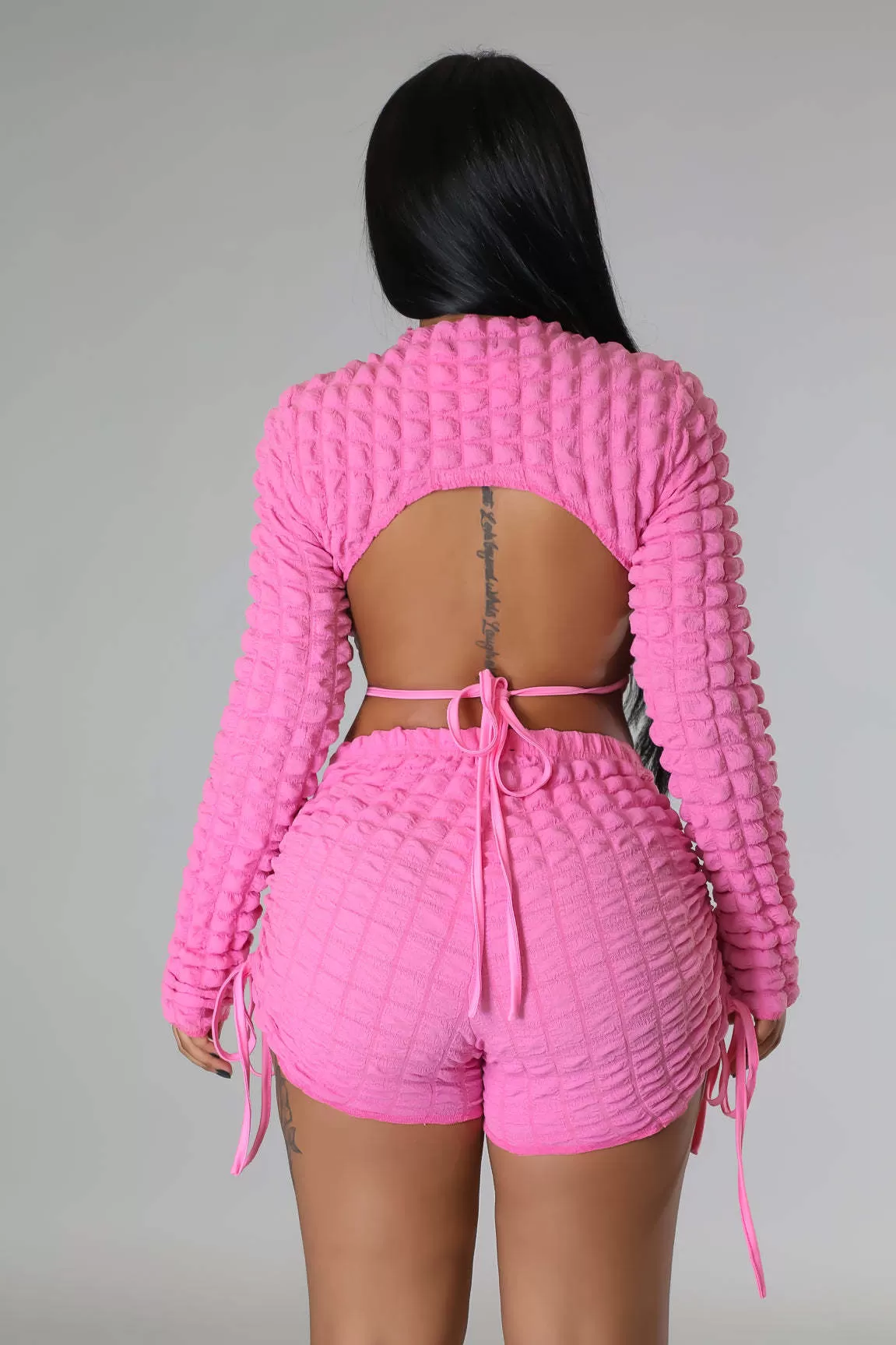 Backless Drawstring Bandage Short Tracksuit