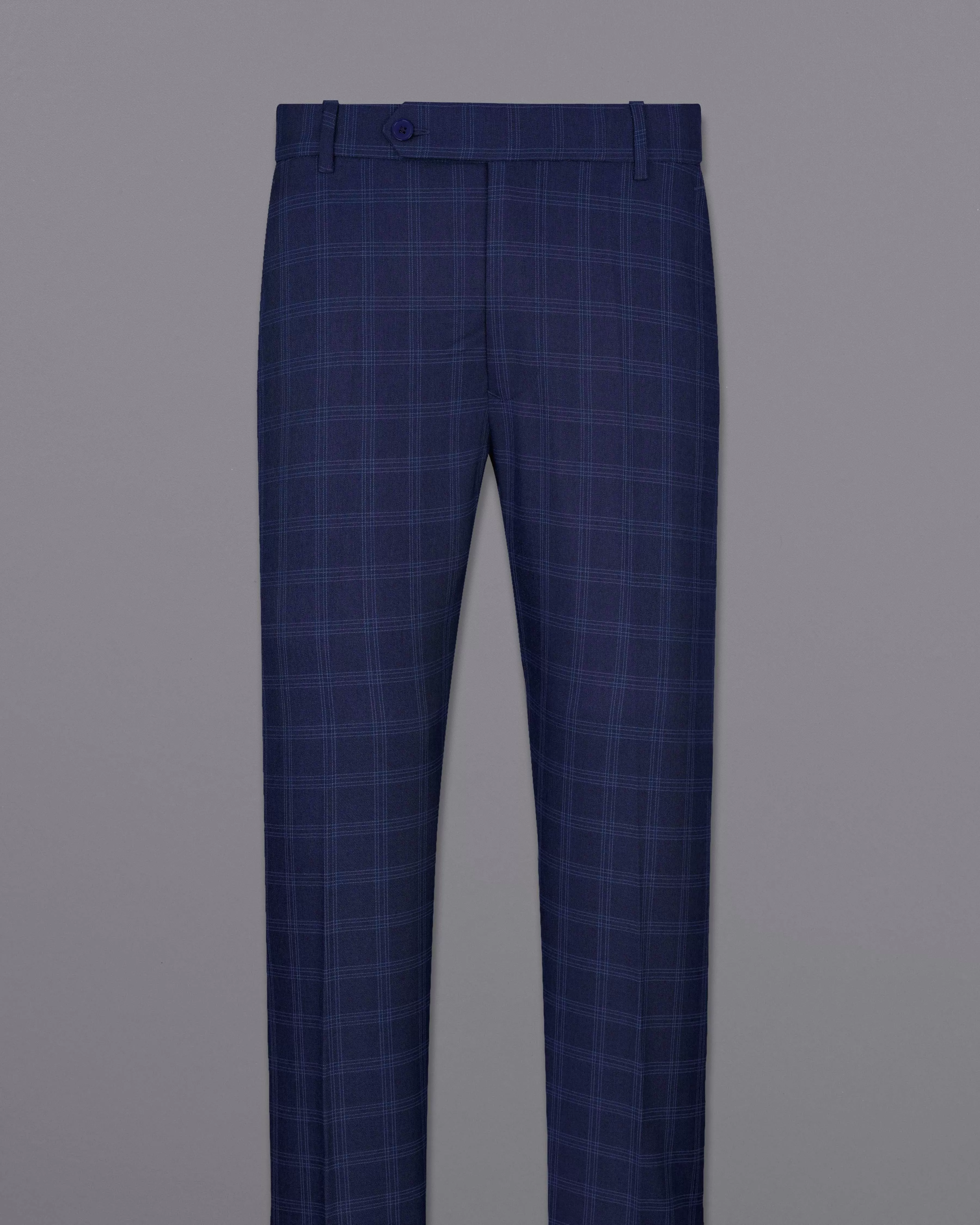 Baltic Sea Blue Windowpane Cross Placket Bandhgala Suit