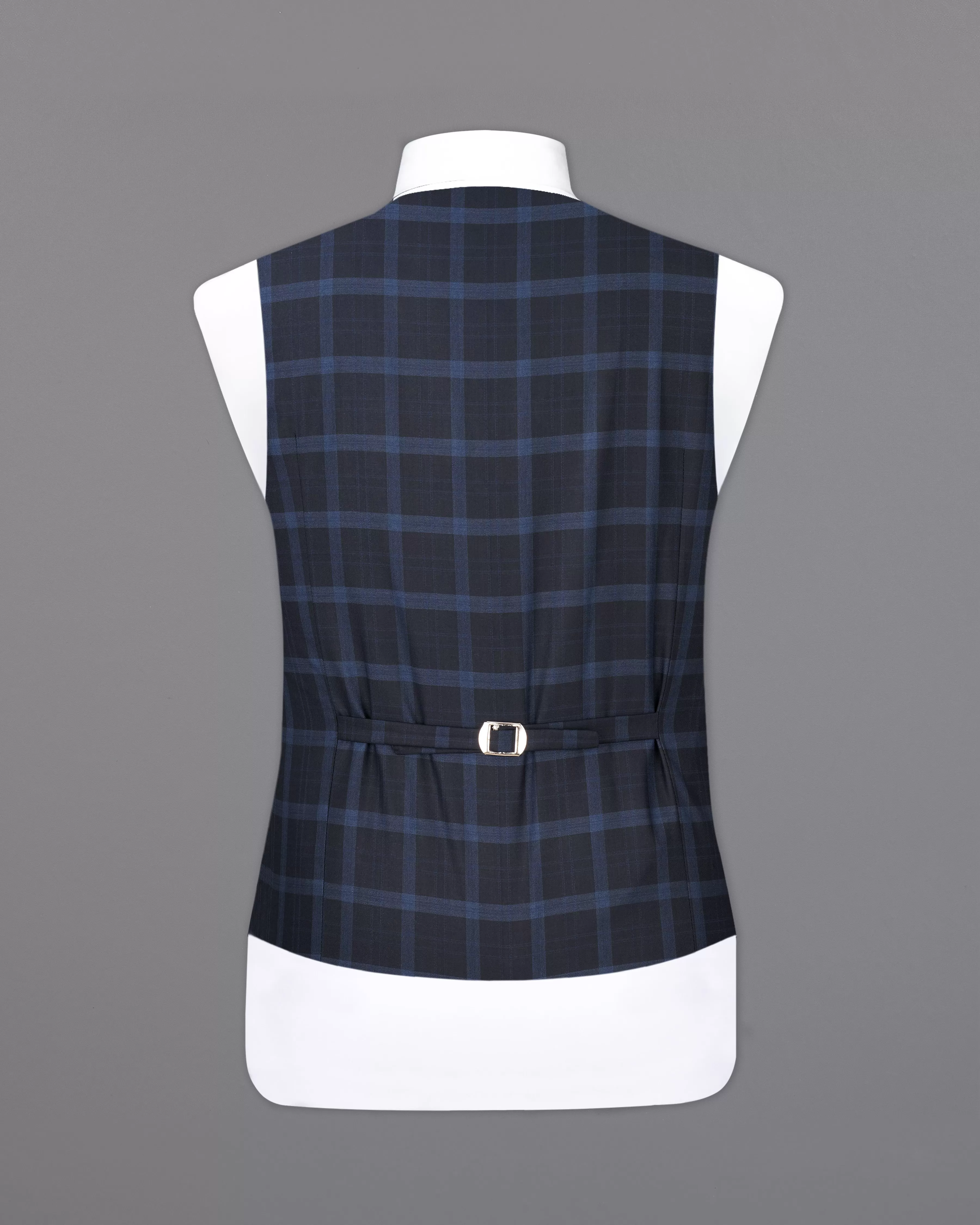 Baltic Sea Navy Blue Windowpane  Waistcoat