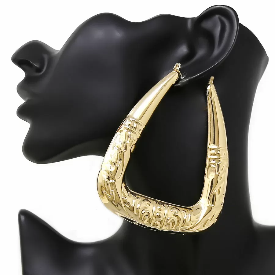 Bamboo Textured Metal Hoop Earrings