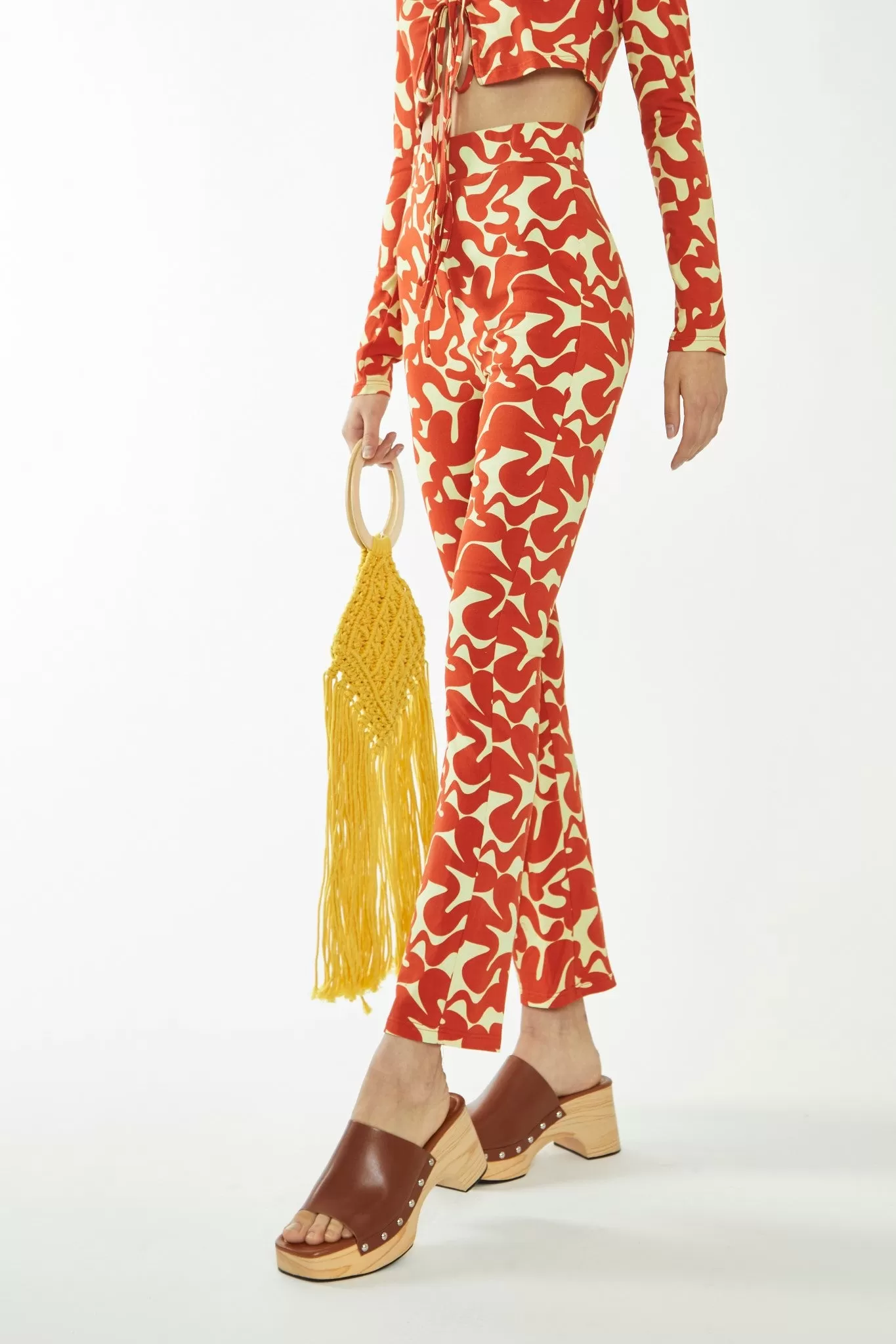 Banana-Orange Squiggle Jersey Flared Trousers