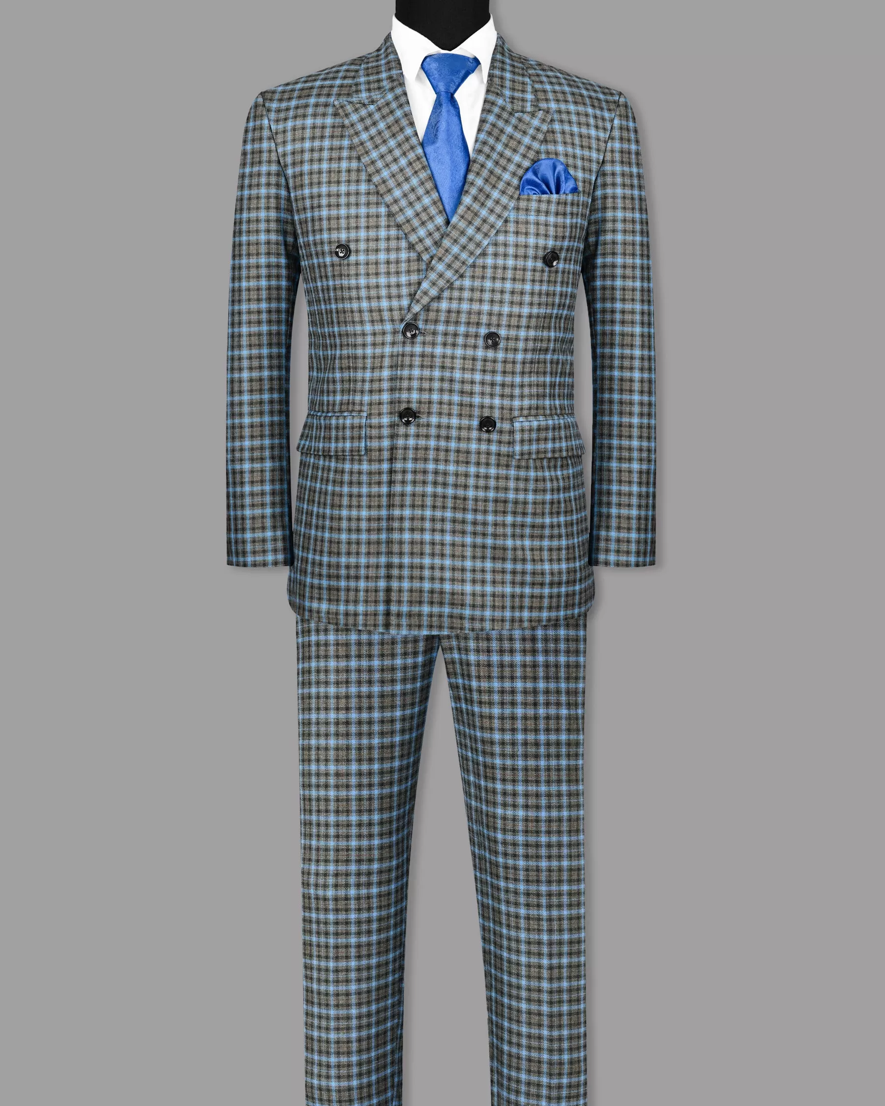 Bandicoot Gray micro Checked Double Breasted Suit