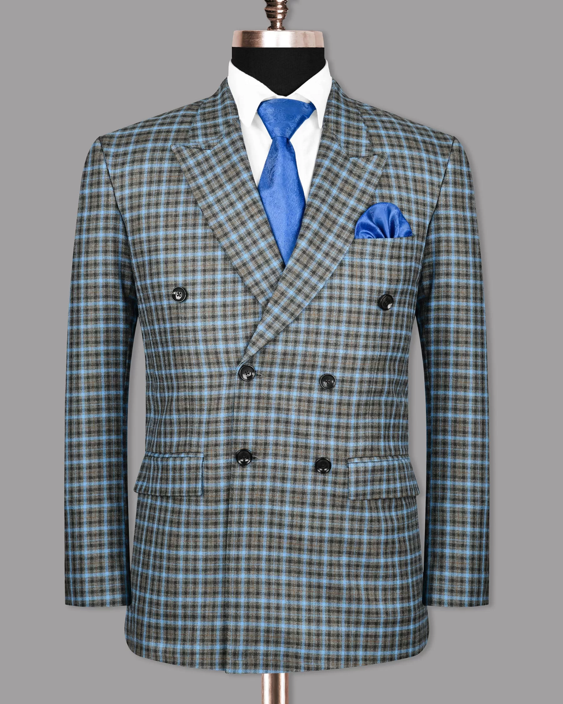 Bandicoot Gray micro Checked Double Breasted Suit