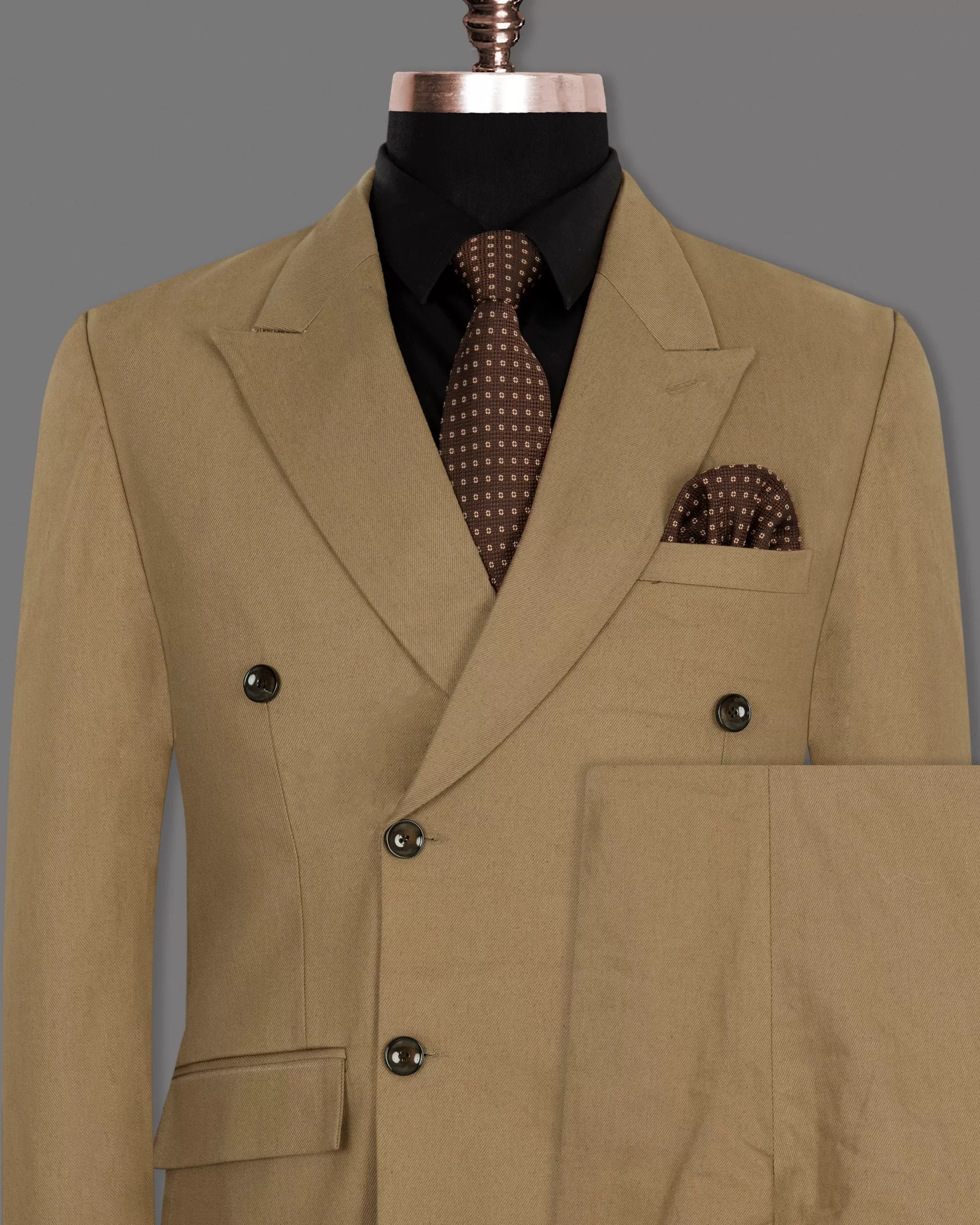 Barley Corn Brown Double Breasted Premium Cotton Suit