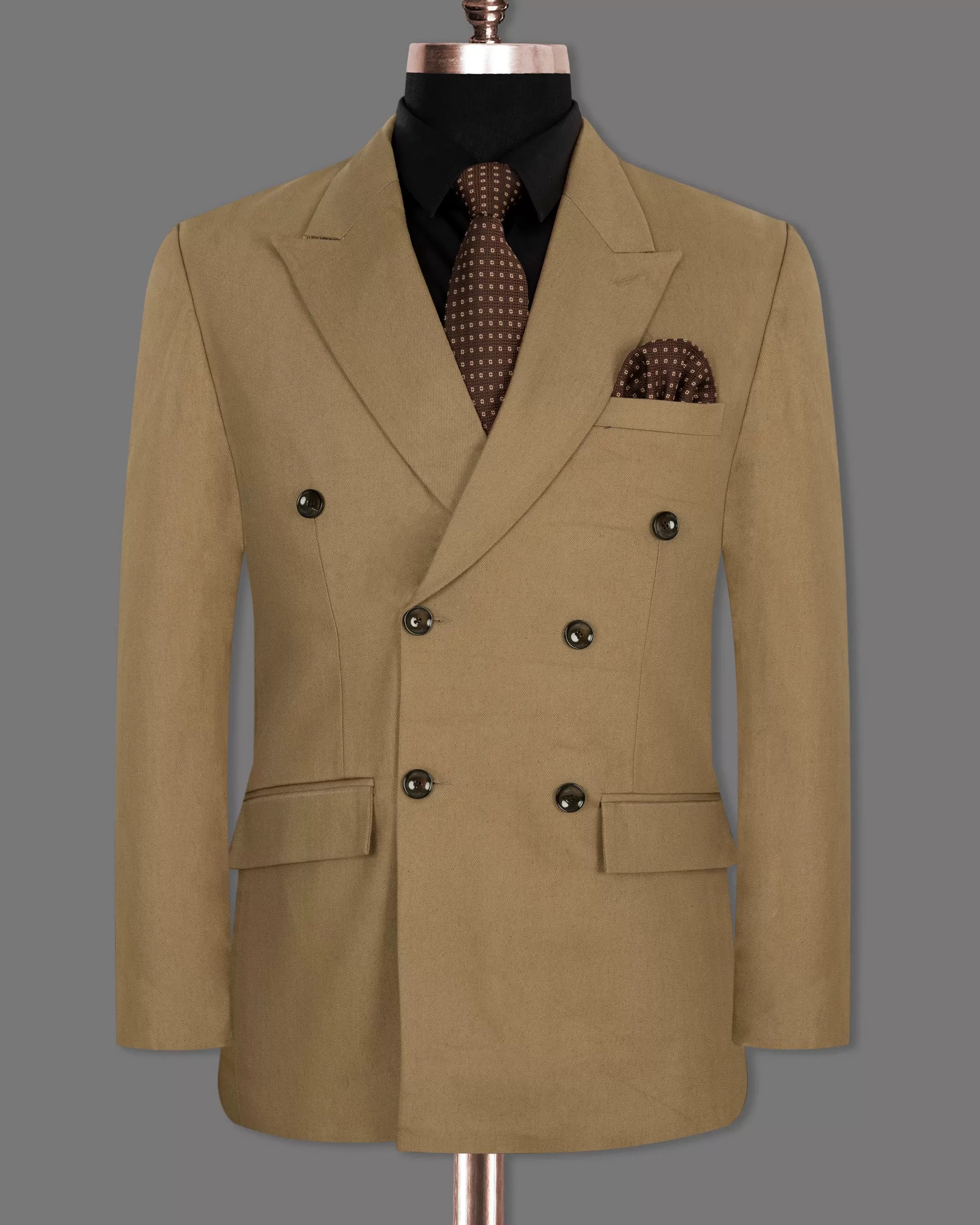 Barley Corn Brown Double Breasted Premium Cotton Suit