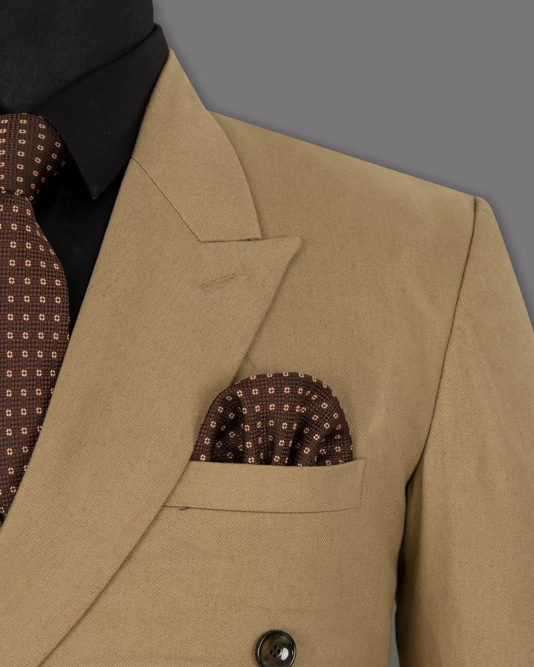 Barley Corn Brown Double Breasted Premium Cotton Suit