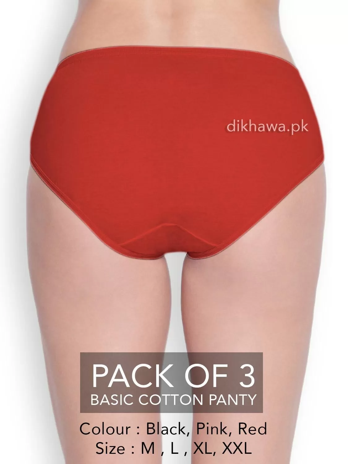 Basic Cotton Panty Pack of 3 - FL-519 - Black Pink & Red