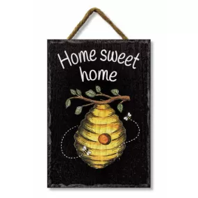 Beehive Home Sweet Home Black Vinyl with Slate Look Hanging Sign