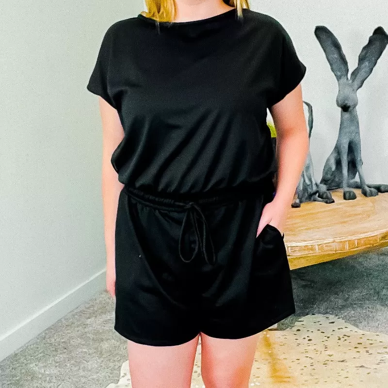 Black All in One Short Sleeve Romper