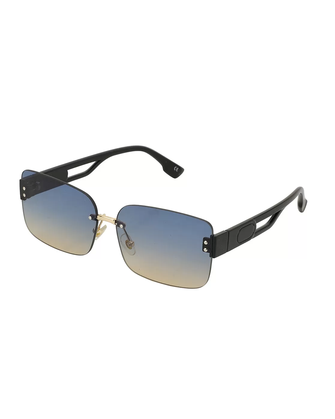 Black With Gold Toned Rectangle Unisex Sunglass With Uv Protected Lens