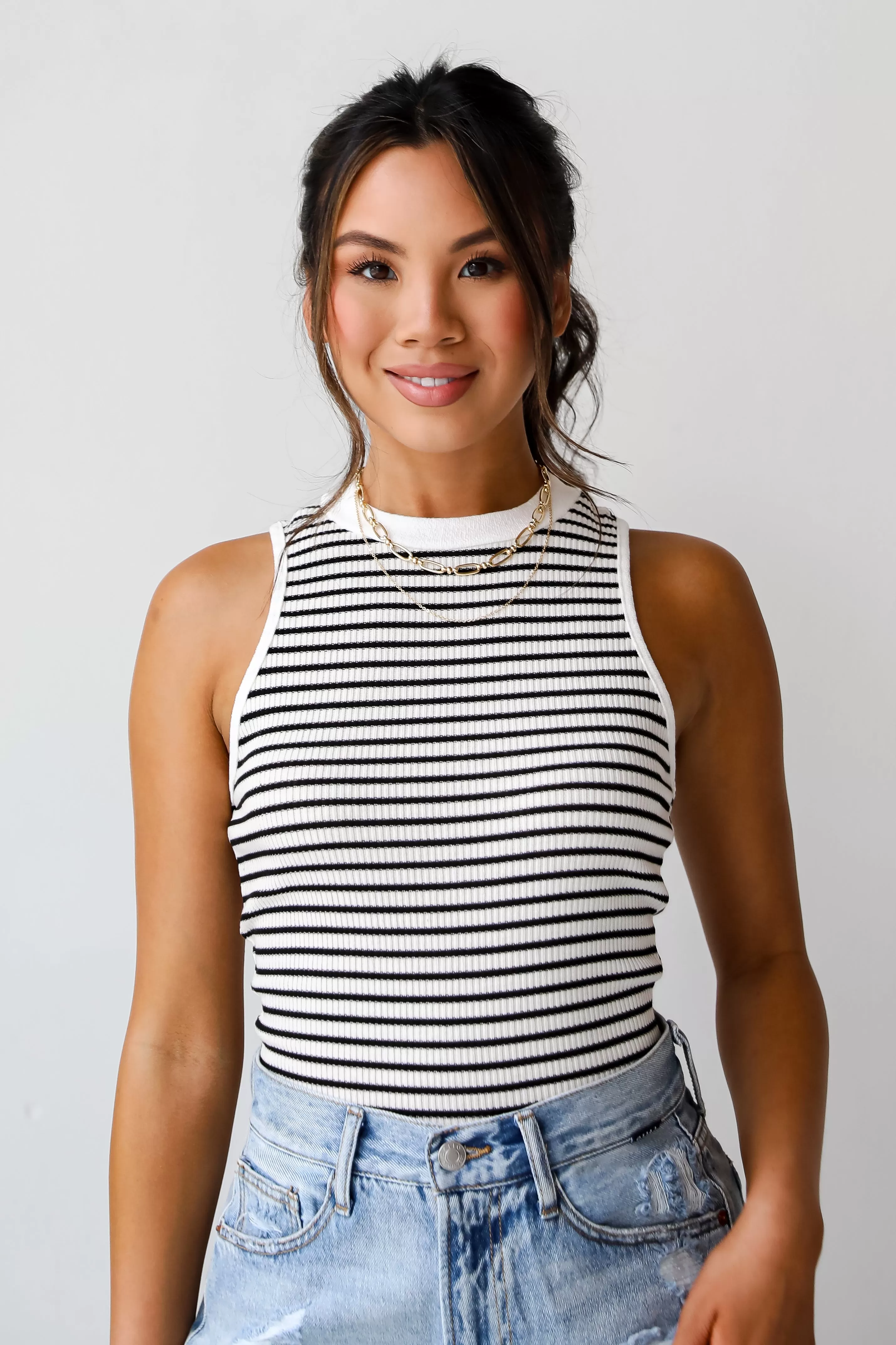 Blake Striped High Neck Tank - DU DEAL