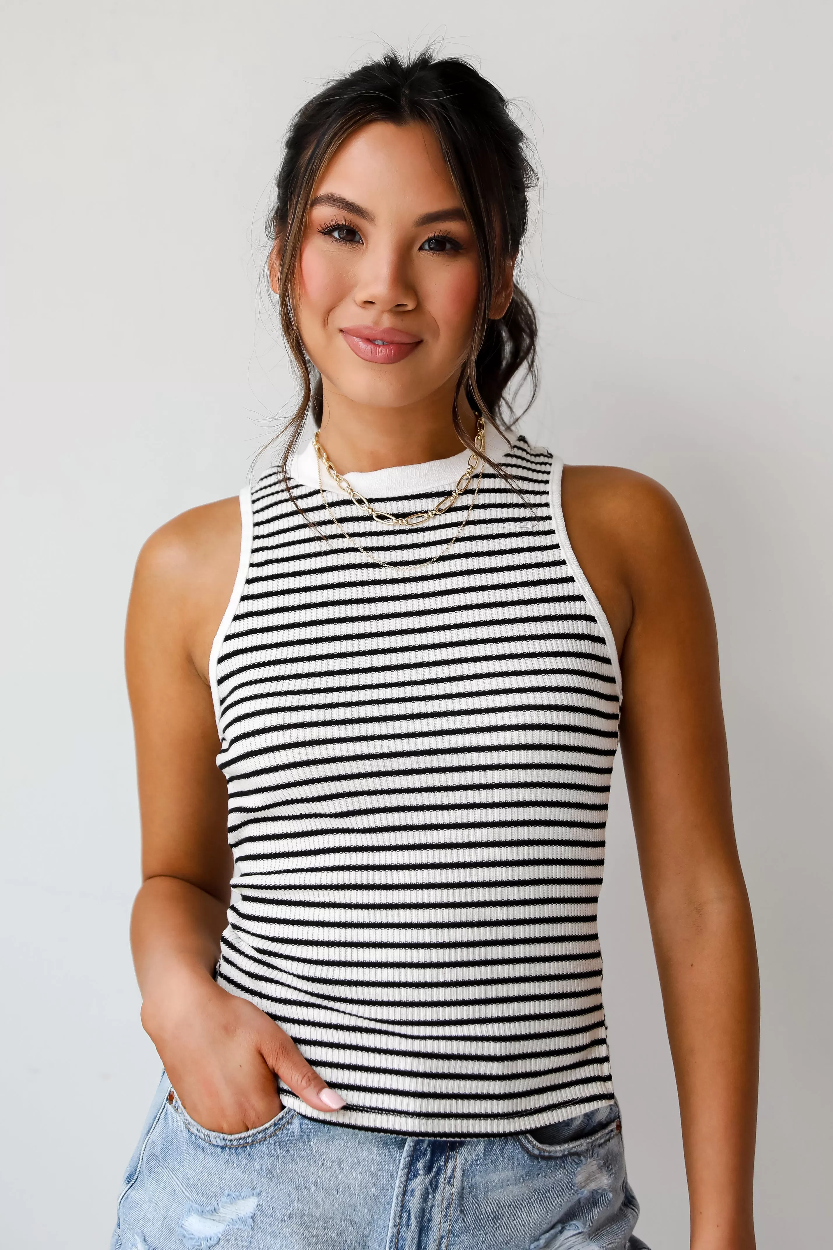 Blake Striped High Neck Tank - DU DEAL