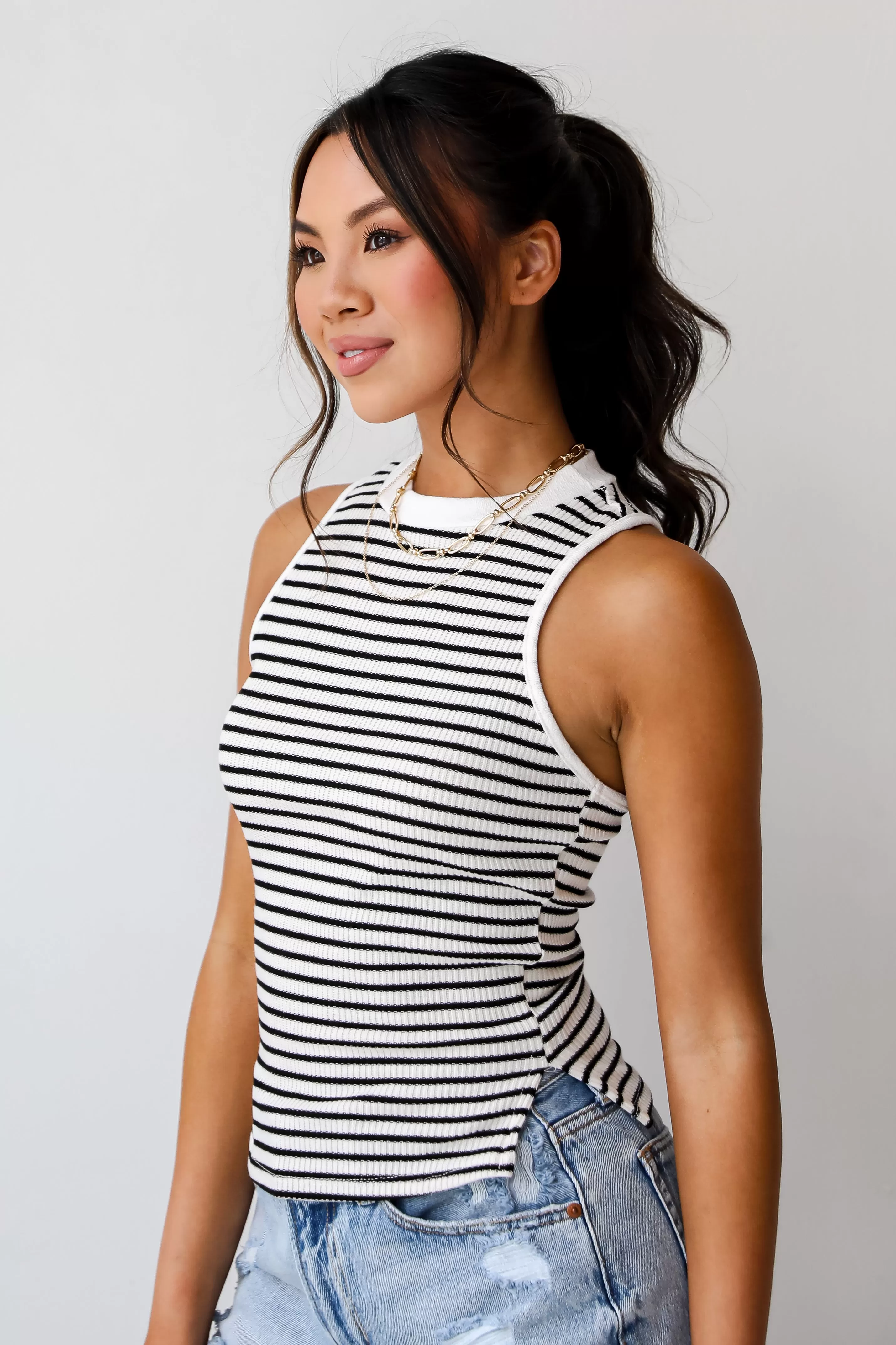 Blake Striped High Neck Tank - DU DEAL