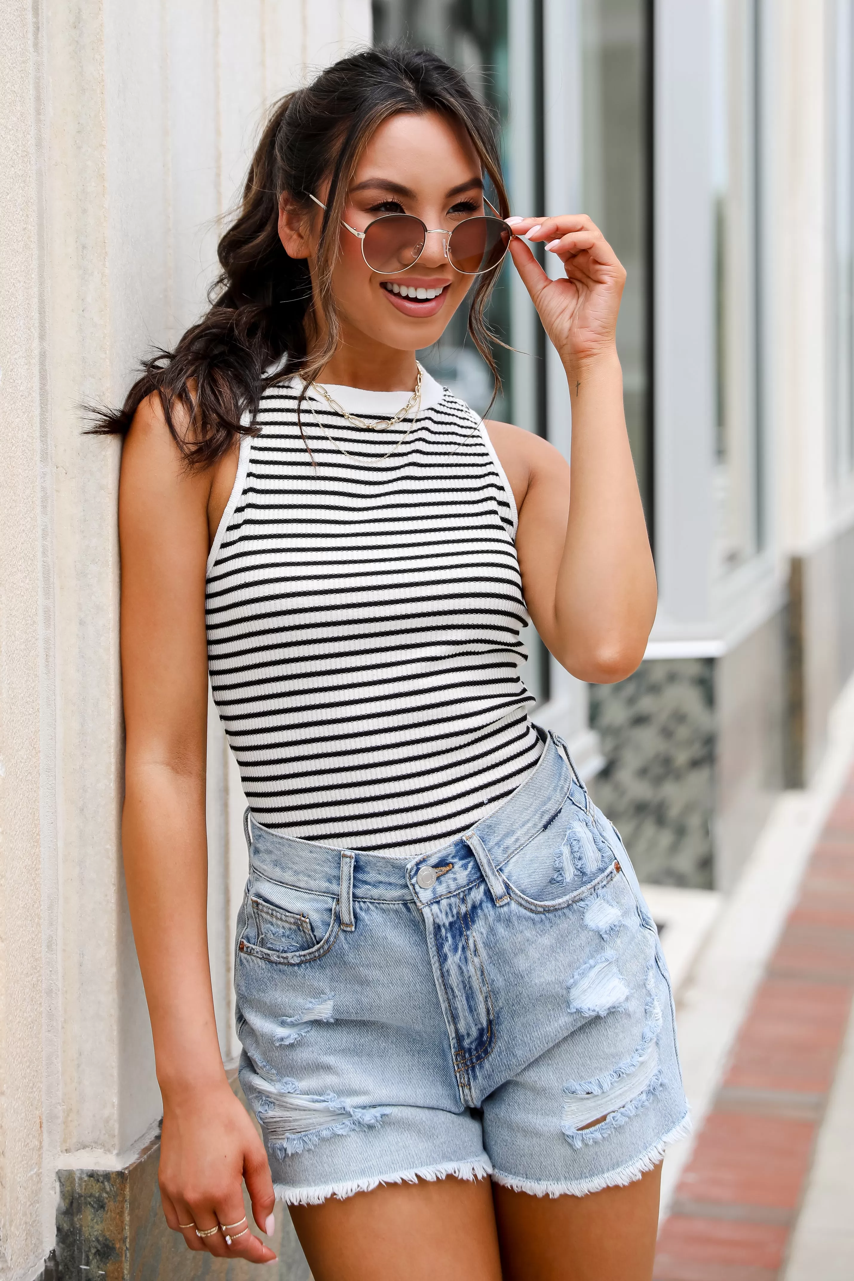 Blake Striped High Neck Tank - DU DEAL