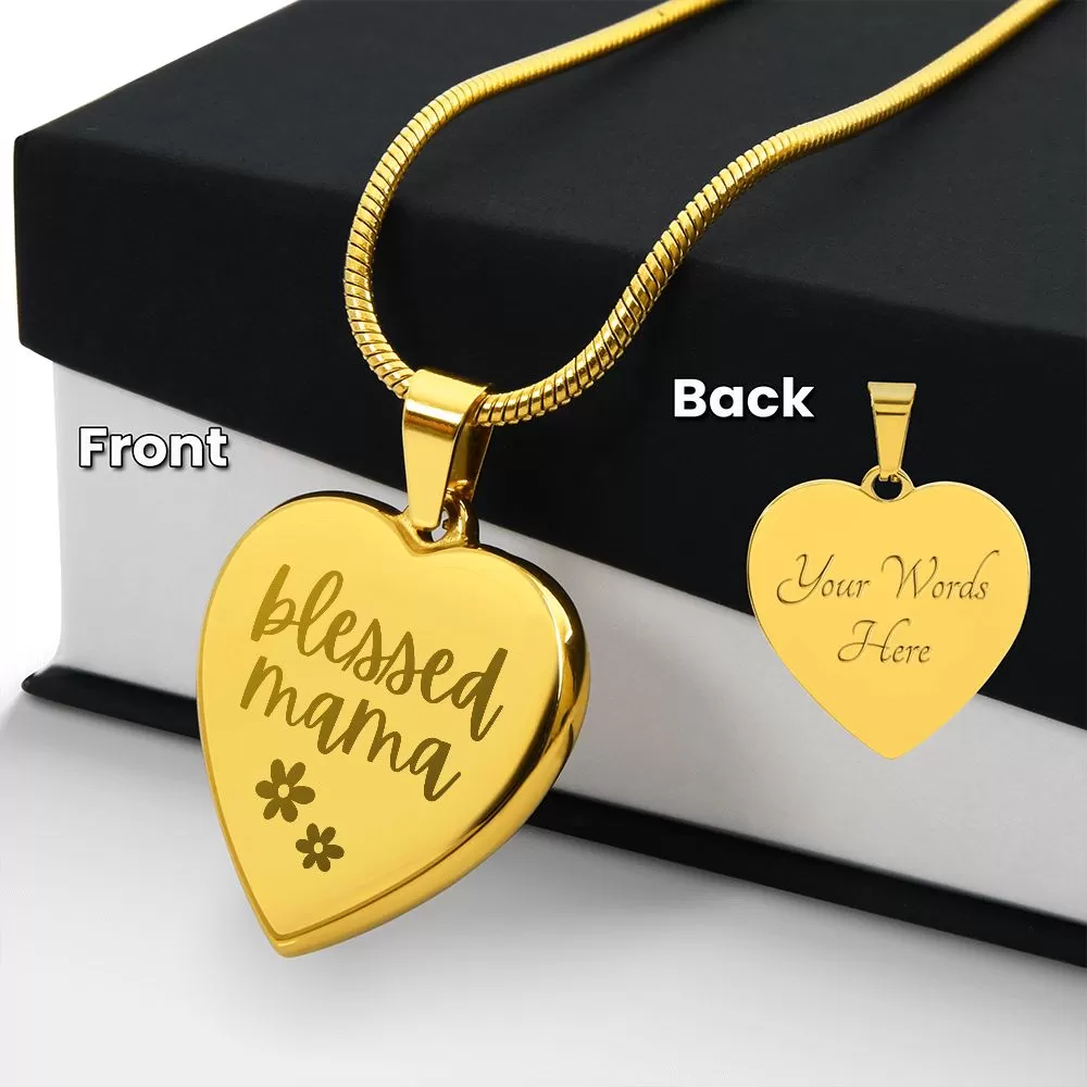 Blessed Mama Custom Engraved Heart Pendant Necklace For Mother's Day