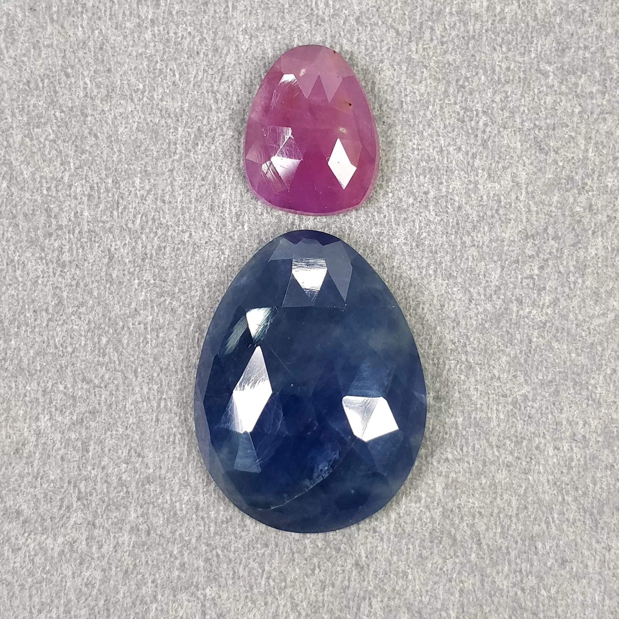 BLUE PINK SAPPHIRE Gemstone Rose Cut : 25.65cts Natural Untreated Sapphire Uneven Shape 12.5*10mm - 22*17mm 2pcs