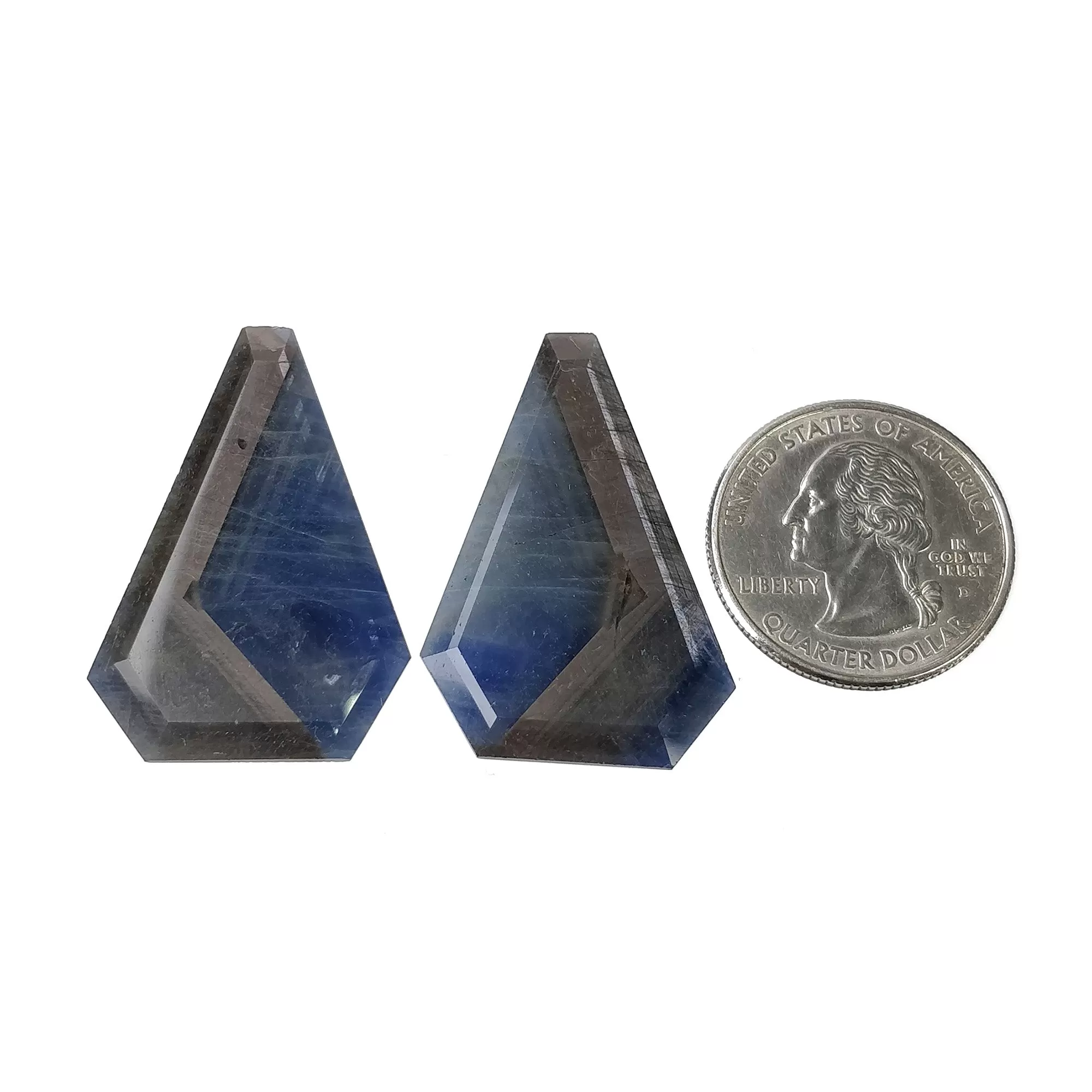 BLUE Silver SAPPHIRE Gemstone Normal Cut : 58.25cts Natural Untreated Unheated Sapphire Uneven Shape 36*24mm Pair (With Video)