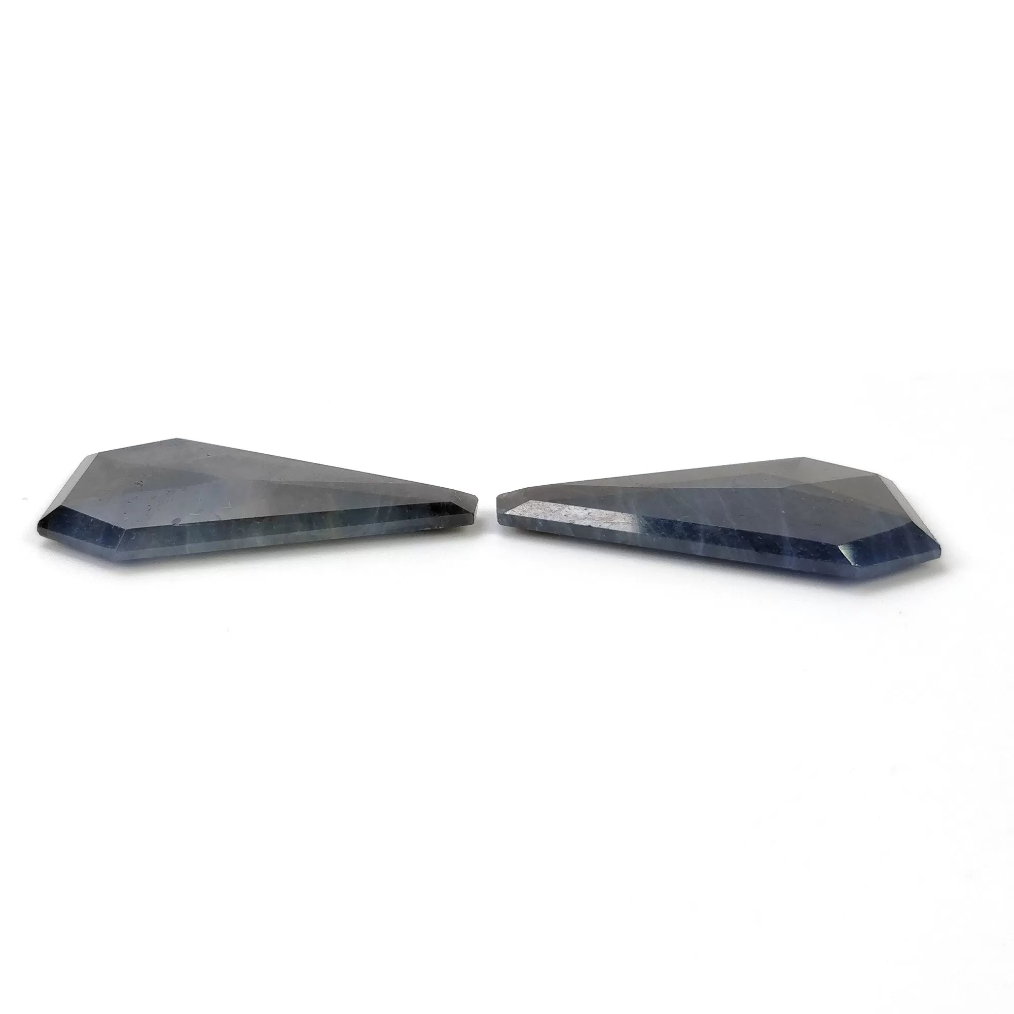 BLUE Silver SAPPHIRE Gemstone Normal Cut : 58.25cts Natural Untreated Unheated Sapphire Uneven Shape 36*24mm Pair (With Video)