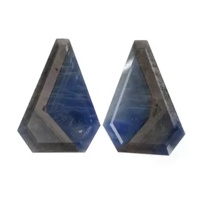 BLUE Silver SAPPHIRE Gemstone Normal Cut : 58.25cts Natural Untreated Unheated Sapphire Uneven Shape 36*24mm Pair (With Video)